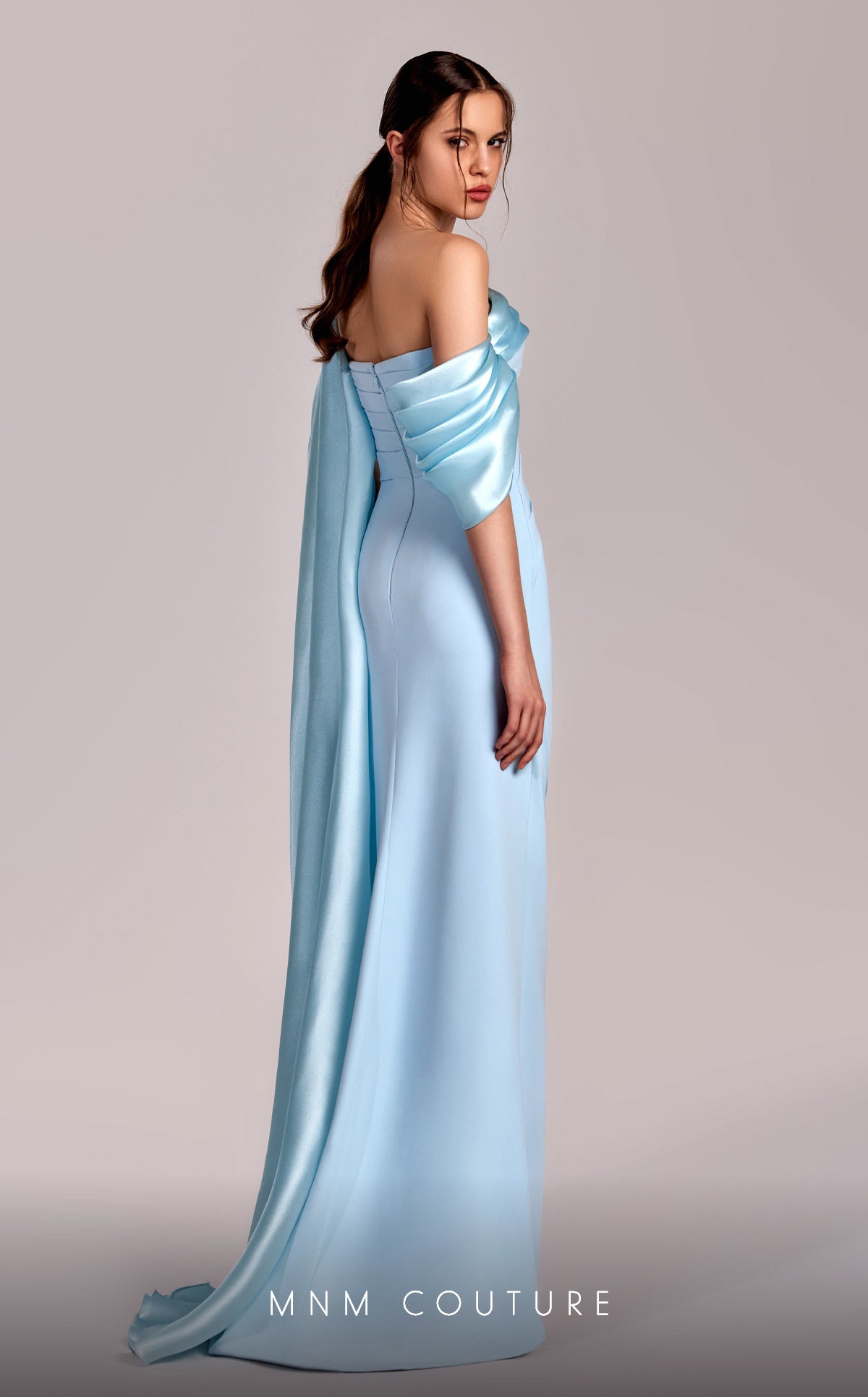 MNM Couture G1804 Pleated Long Formal Slit Evening Dress