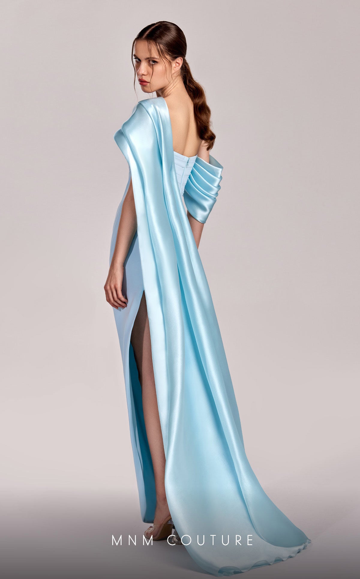 MNM Couture G1804 Pleated Long Formal Slit Evening Dress