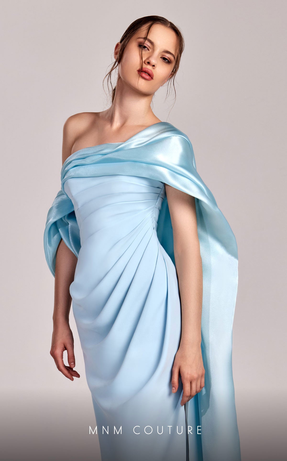 MNM Couture G1804 Pleated Long Formal Slit Evening Dress