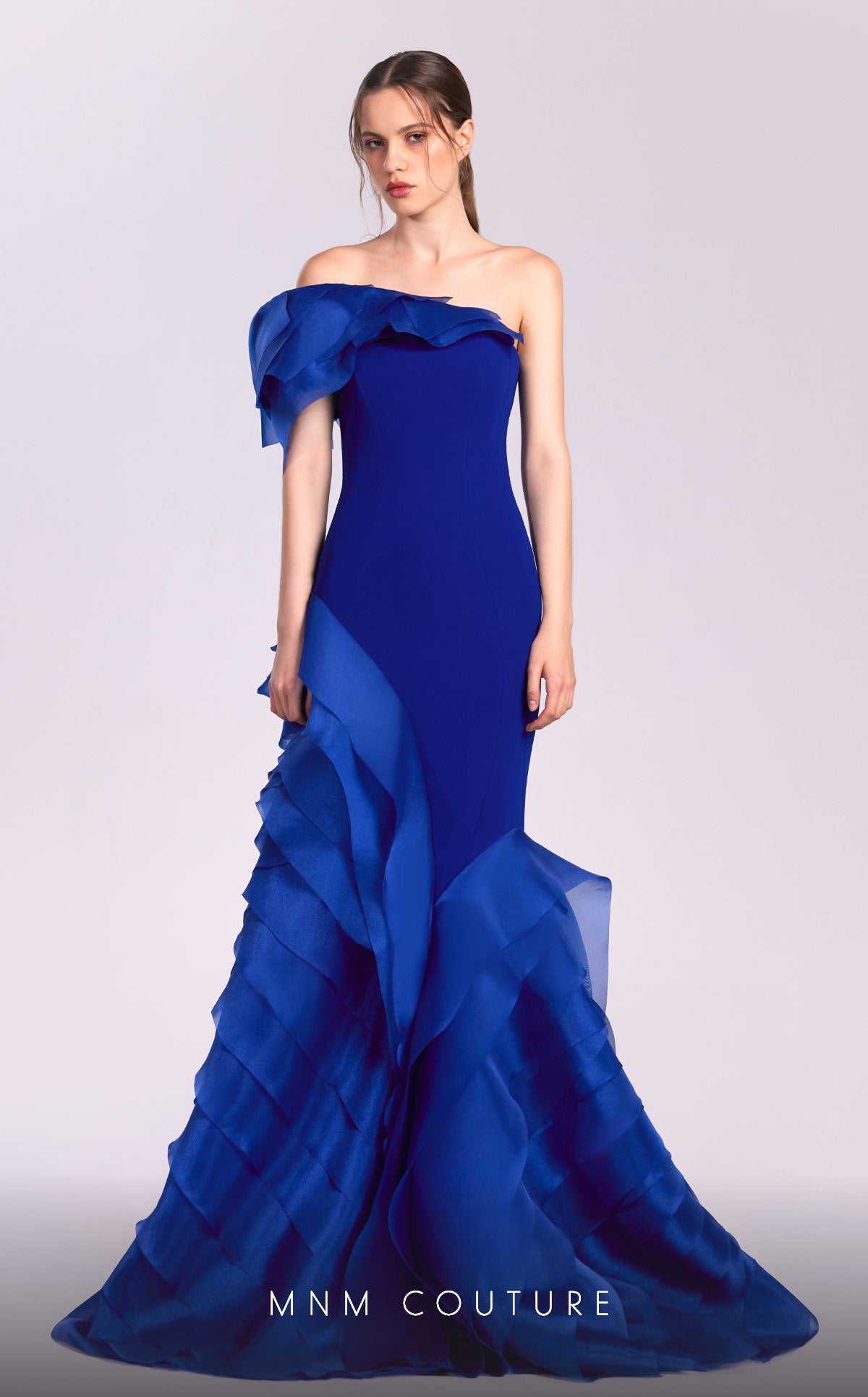 Formal Dresses Ruffle Fitted Formal Long Prom Dress Blue