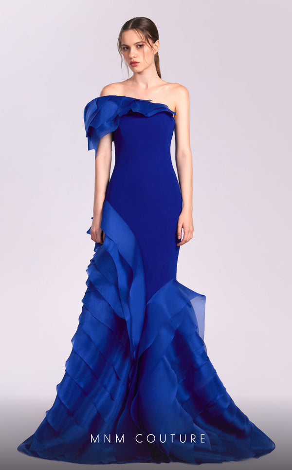 MNM Couture G1810 Ruffle Fitted Formal Long Evening Dress