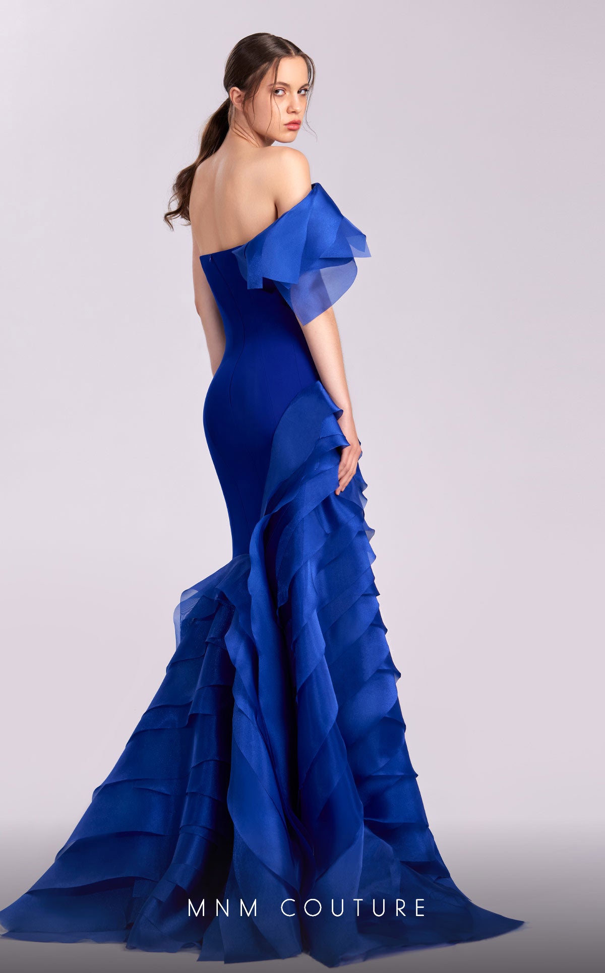 Formal Dresses Ruffle Fitted Formal Long Prom Dress Blue