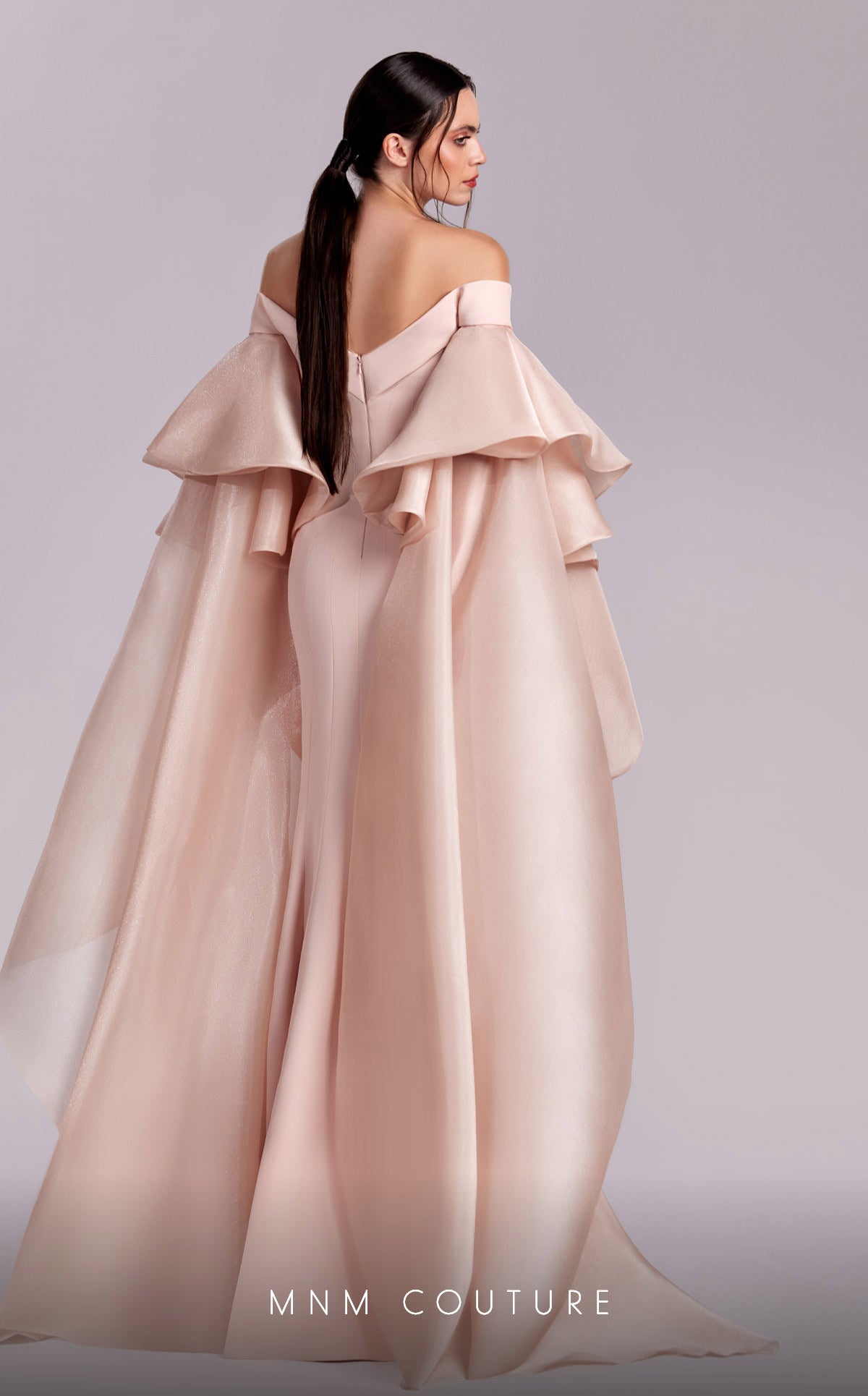 MNM Couture G1814 Mermaid Formal Long Evening Ruffled Cape Dress