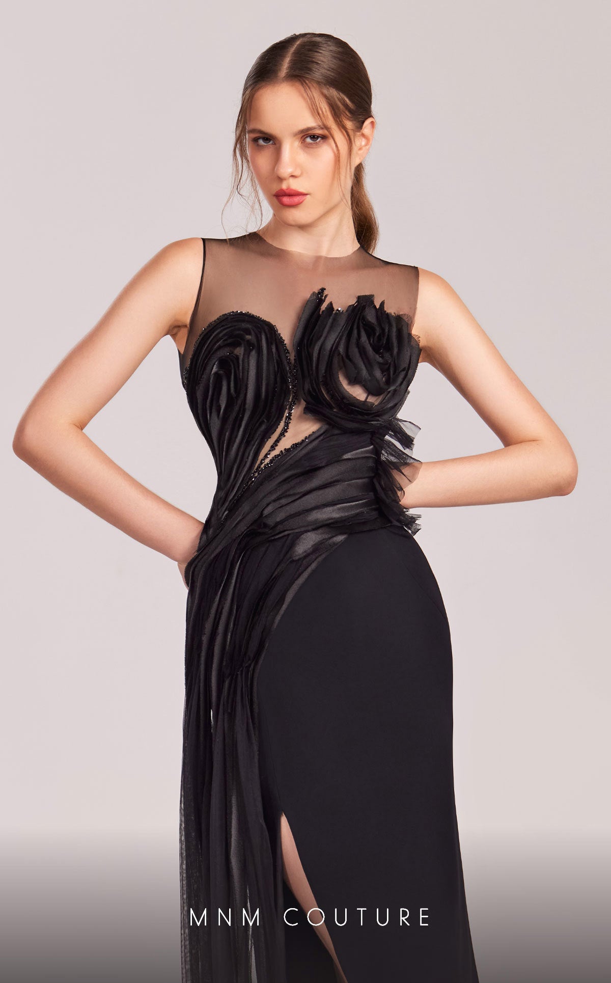 Illusion Floor-Length Jersey Formal Mermaid MNM Couture G1816