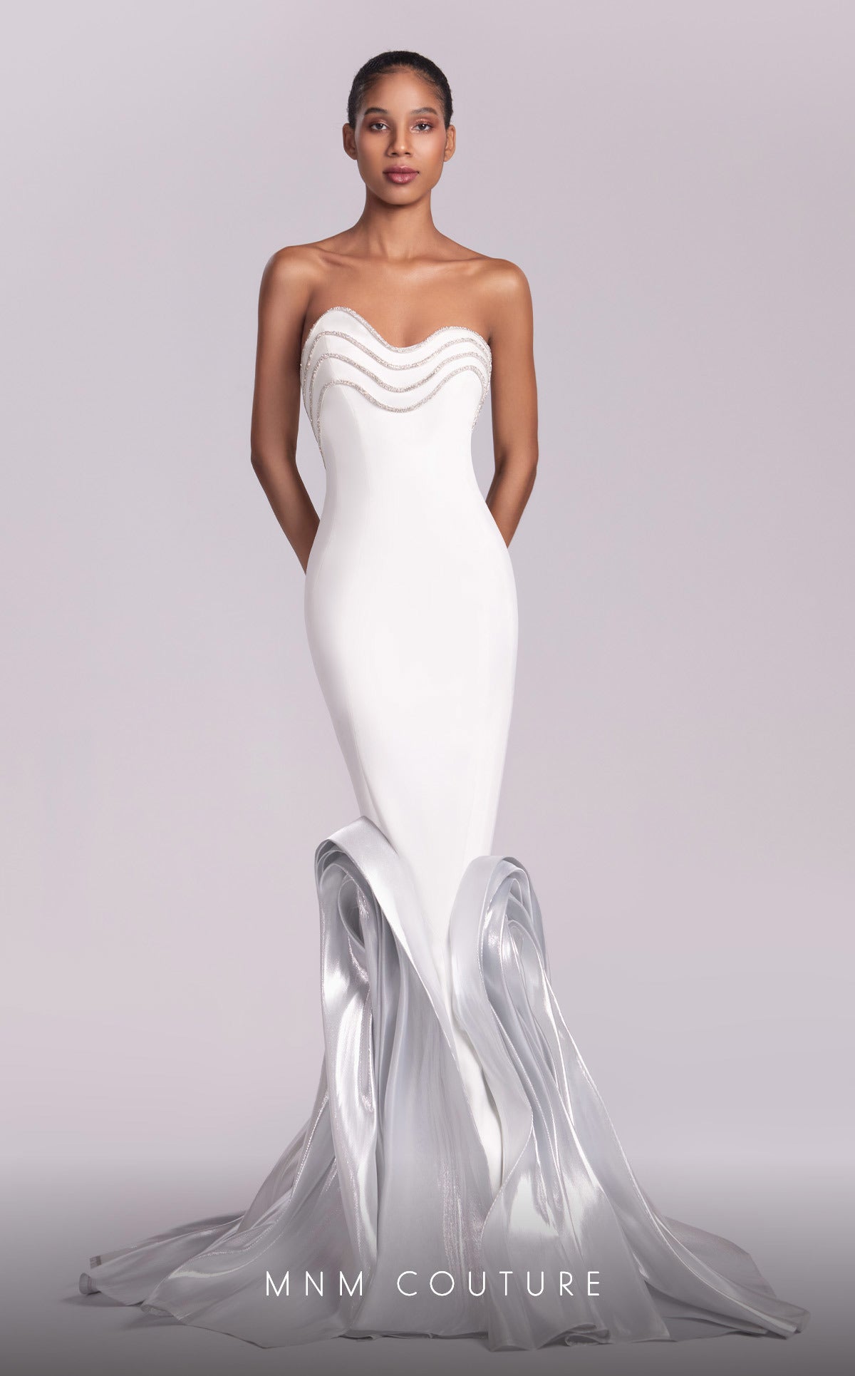 MNM Couture G1819 Long Mermaid Formal Beaded Metallic Prom Dress