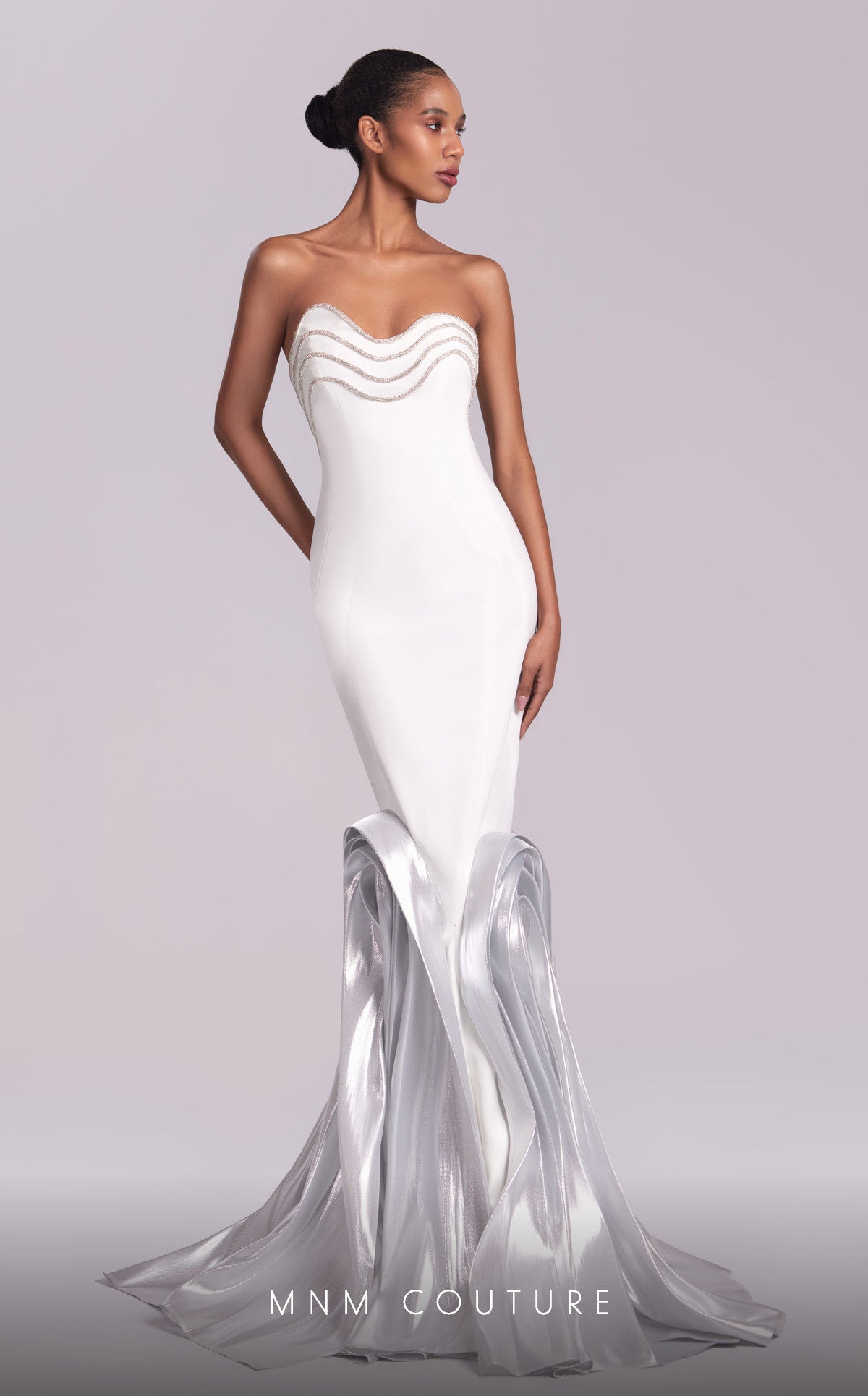 MNM Couture G1819 Long Mermaid Formal Beaded Metallic Prom Dress