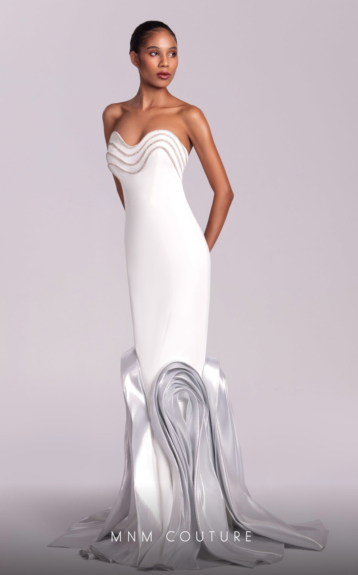 MNM Couture G1819 Long Mermaid Formal Beaded Metallic Prom Dress