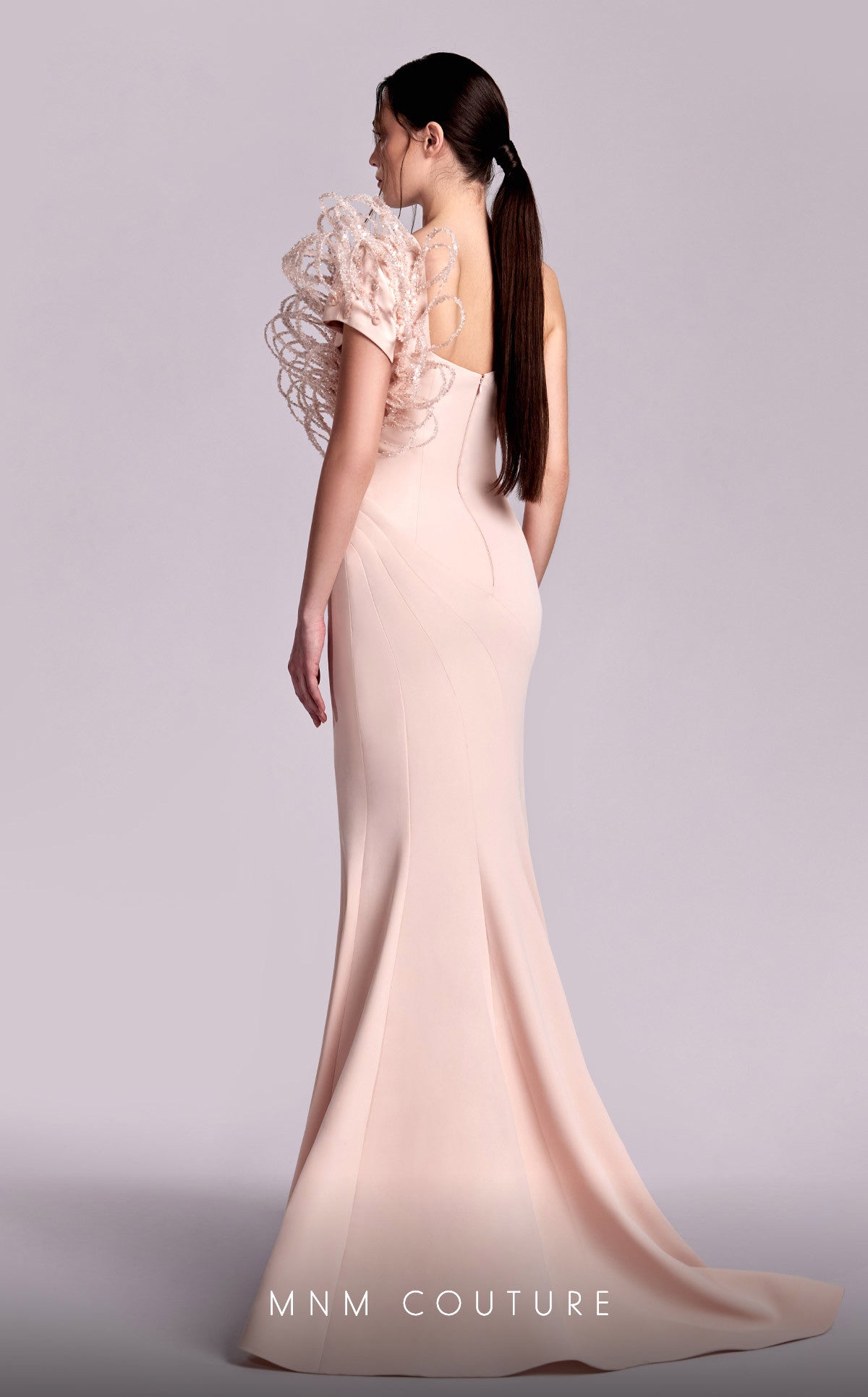 MNM Couture G1821 Mermaid Long Formal 3D Ribbed Lace Prom Dress