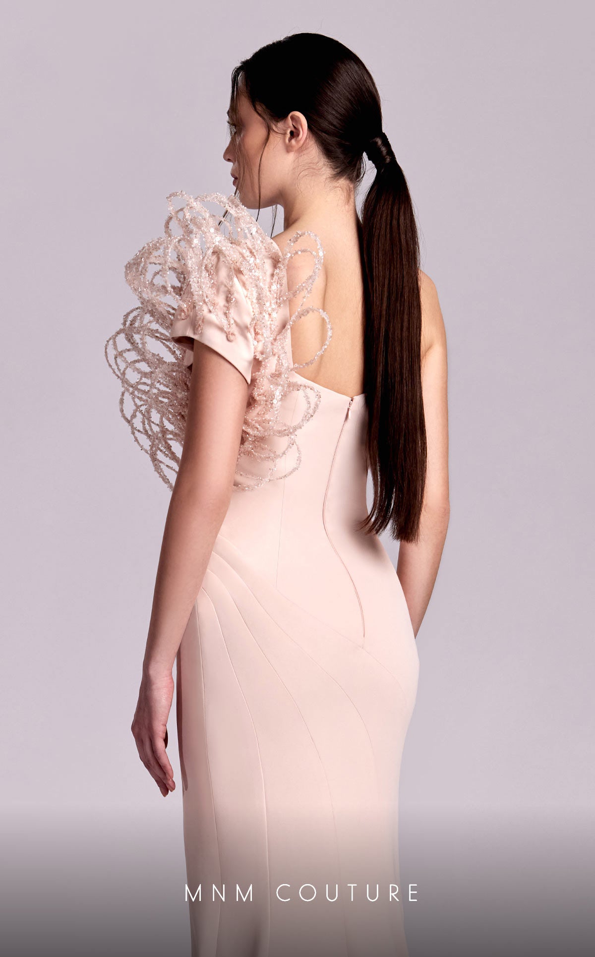 MNM Couture G1821 Mermaid Long Formal 3D Ribbed Lace Prom Dress