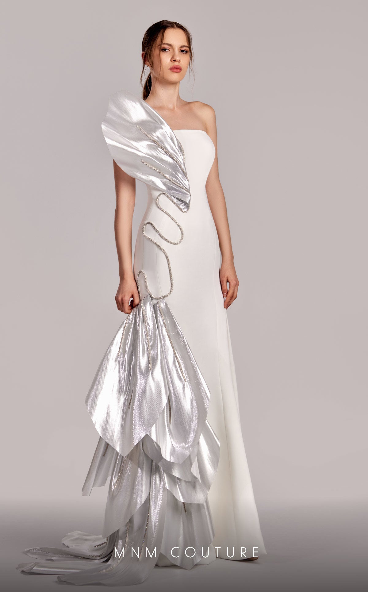 MNM Couture G1824 Mermaid Long Beaded Formal Metallic Prom Dress