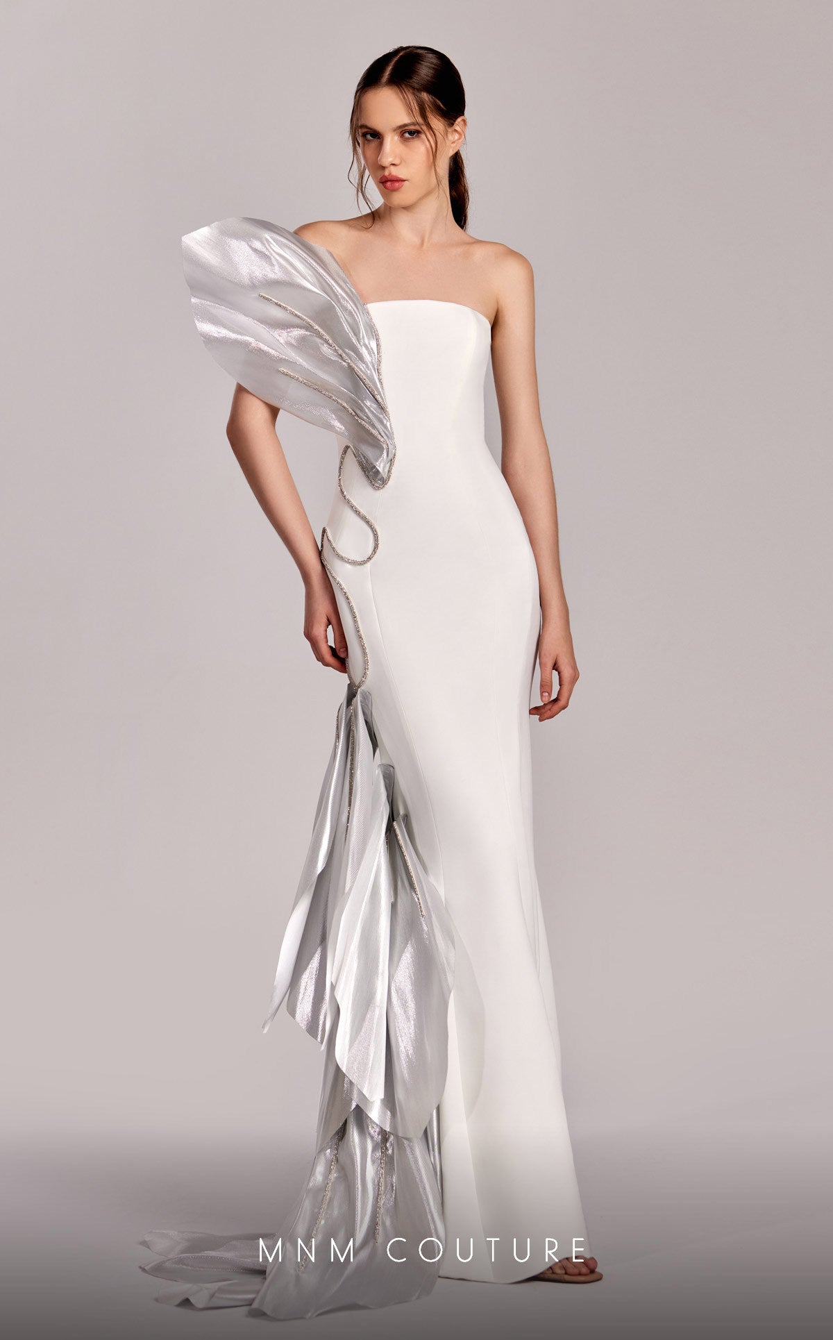 MNM Couture G1824 Mermaid Long Beaded Formal Metallic Prom Dress