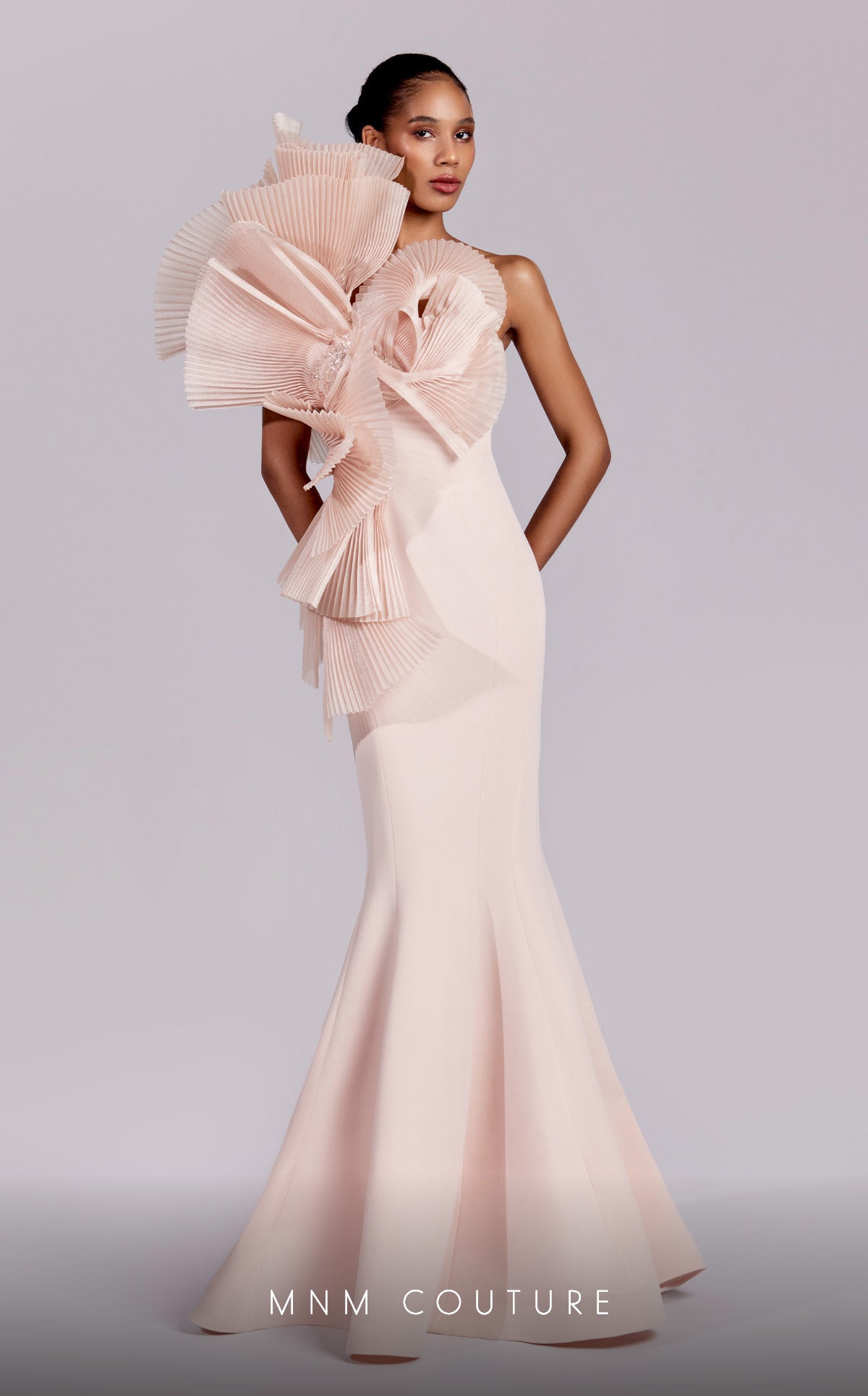 MNM Couture G1827 Long Formal Pleated Ruffle Mermaid Evening Dress