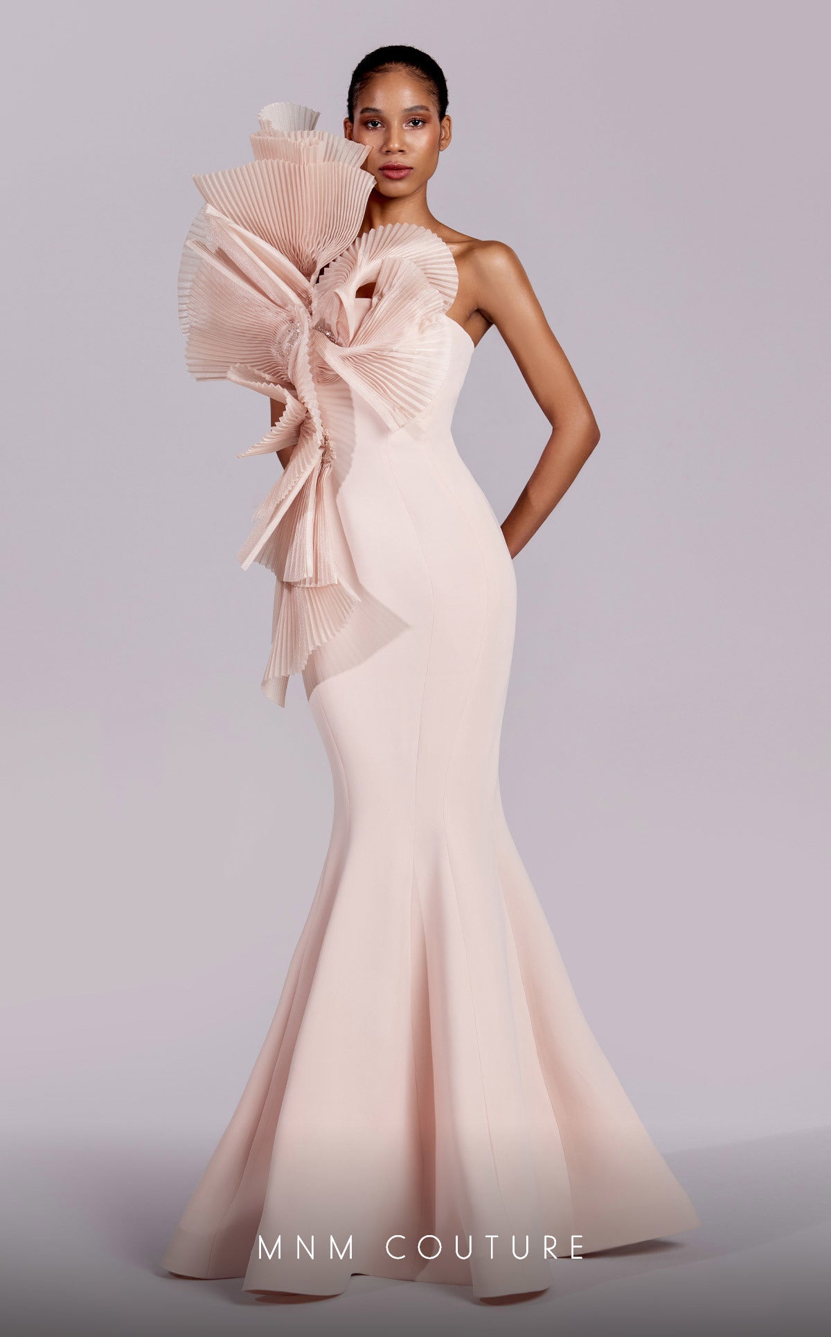 MNM Couture G1827 Long Formal Pleated Ruffle Mermaid Evening Dress