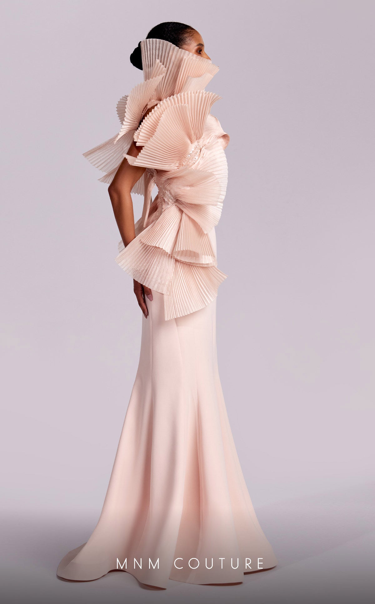 MNM Couture G1827 Long Formal Pleated Ruffle Mermaid Evening Dress