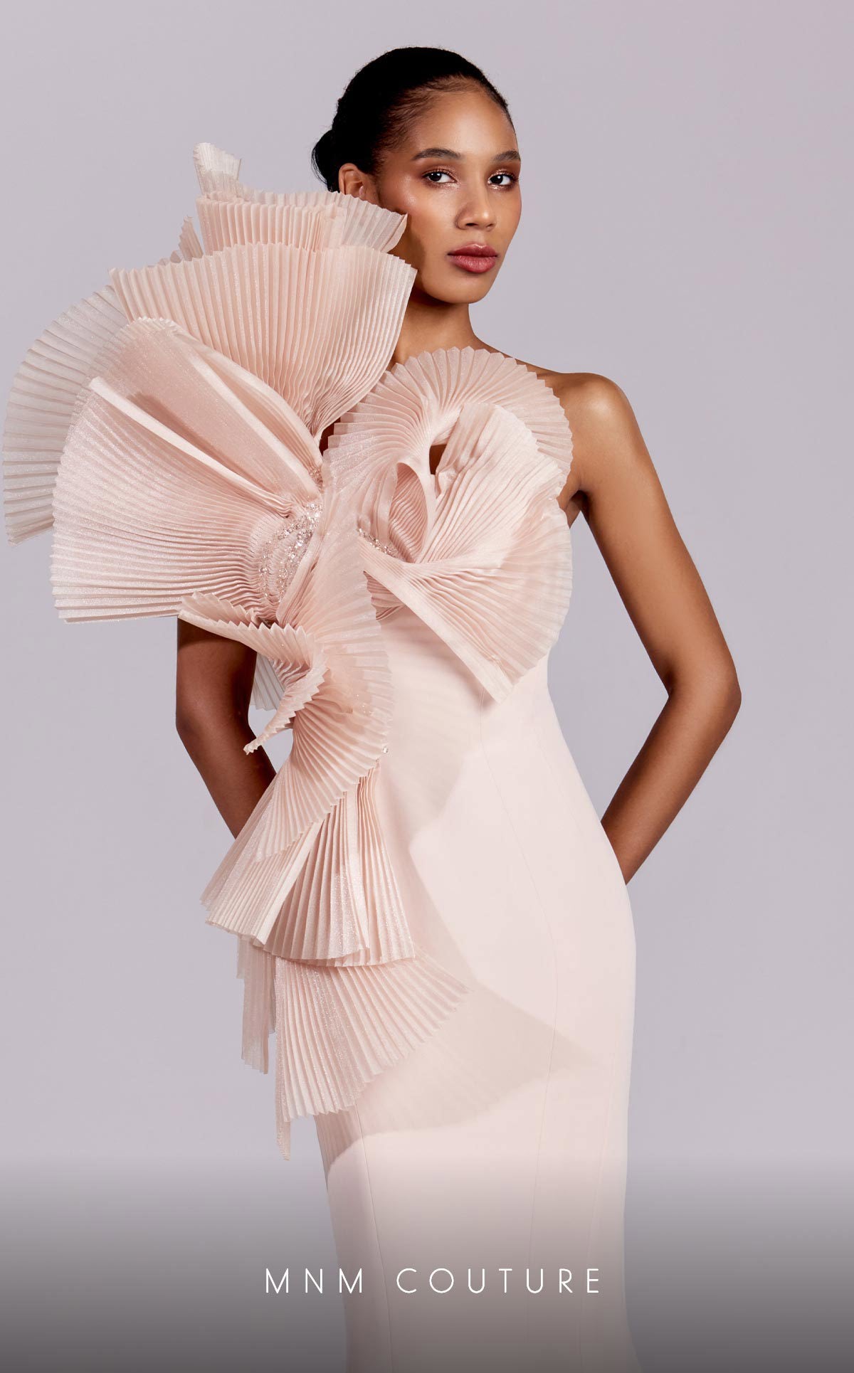 MNM Couture G1827 Long Formal Pleated Ruffle Mermaid Evening Dress