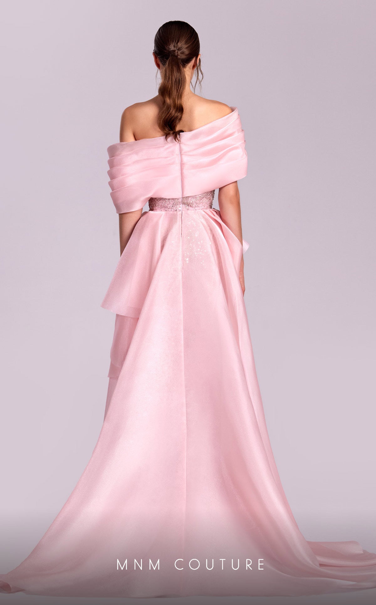 Off-the-Shoulder Floor-Length Organza Evening Sheath M Couture G1829
