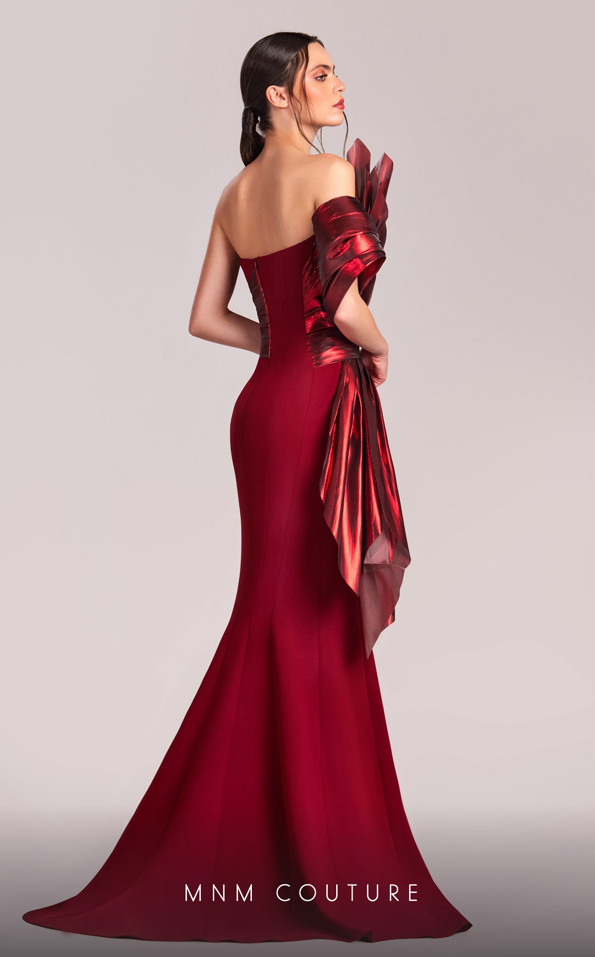 MNM Couture G1832 Long Mermaid Formal Metallic Ruffle Evening Dress