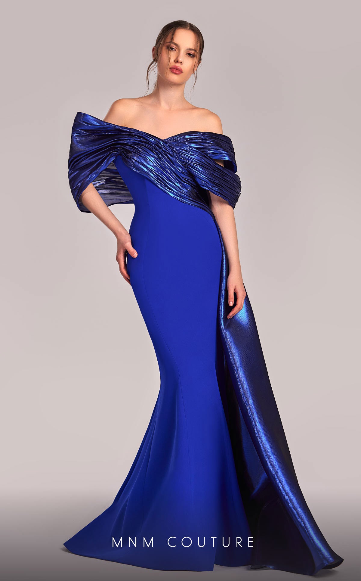 MNM Couture G1840 Mermaid Fit Long Formal Metallic Evening Dress
