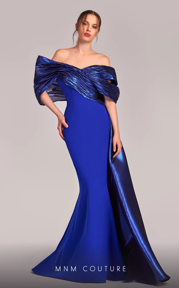 MNM Couture G1840 Mermaid Fit Long Formal Metallic Evening Dress