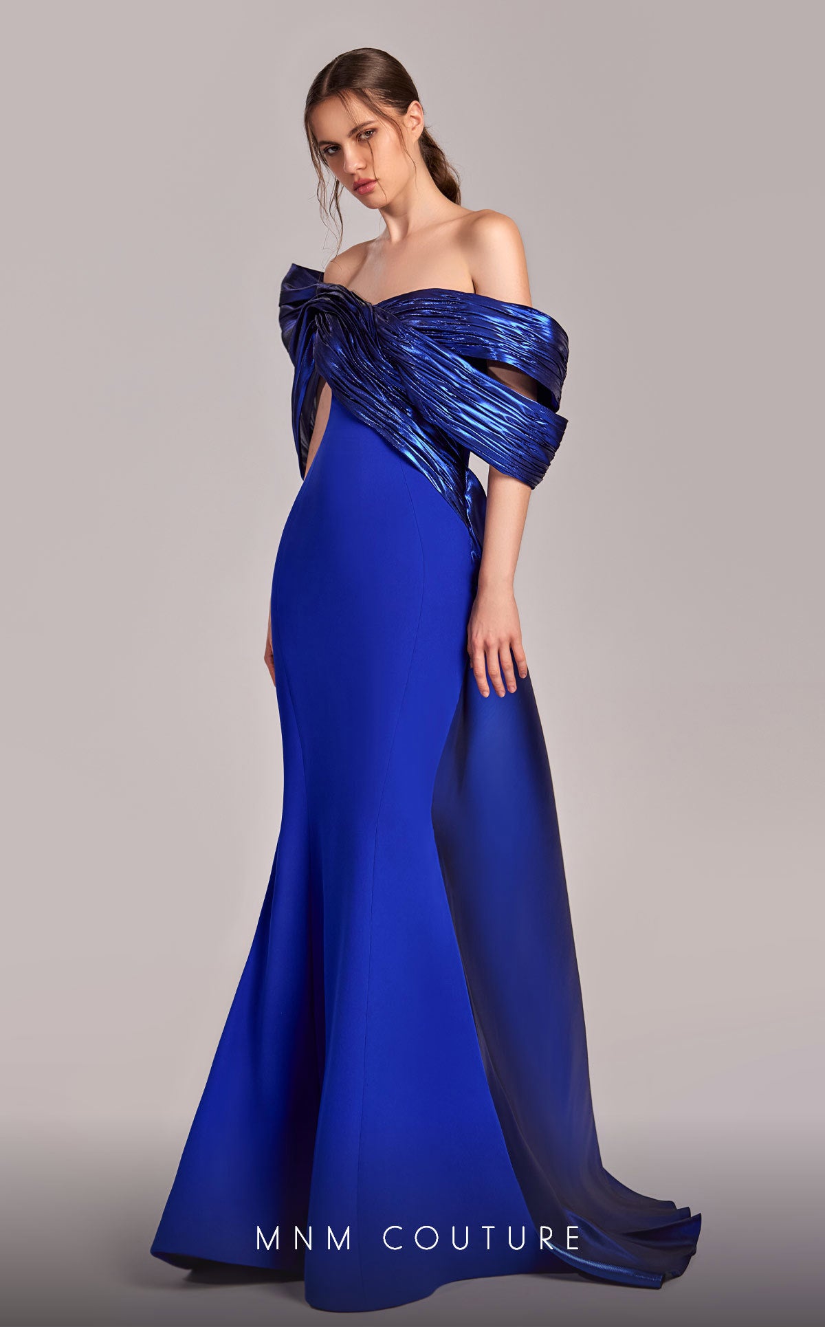 MNM Couture G1840 Mermaid Fit Long Formal Metallic Evening Dress
