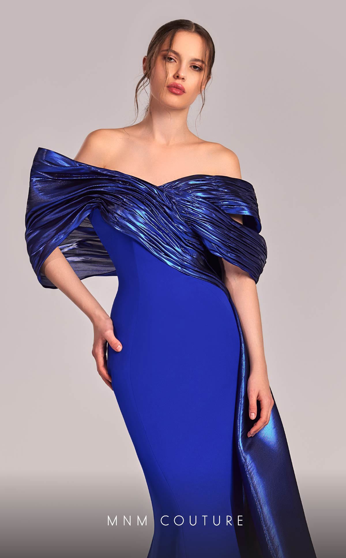 MNM Couture G1840 Mermaid Fit Long Formal Metallic Evening Dress