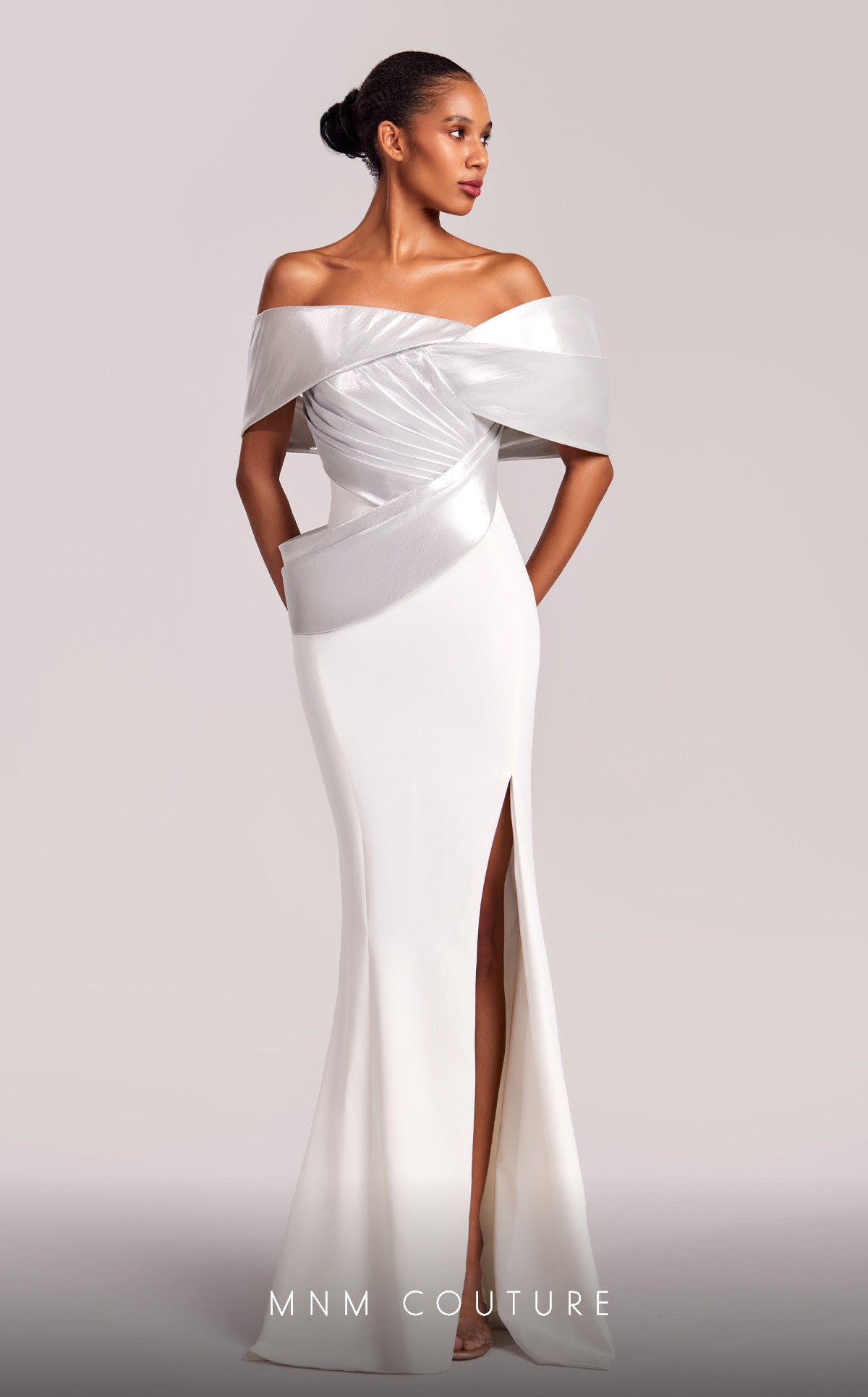 Formal Dresses Long Mermaid Fitted Formal PleatedEvening Dress Off White/Silver