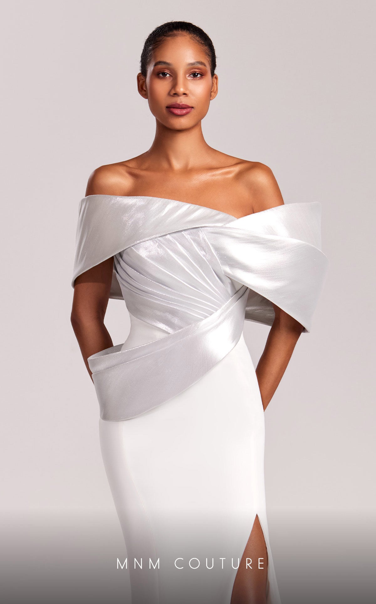 Formal Dresses Long Mermaid Fitted Formal PleatedEvening Dress Off White/Silver