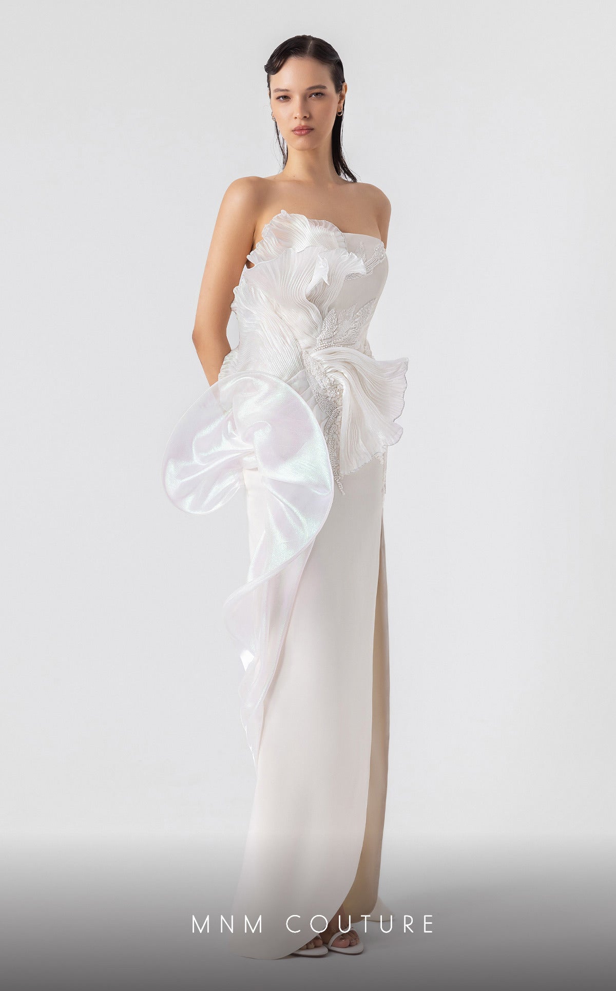 Prom Dresses Fitted Pleated Formal Long Prom Dress Off White