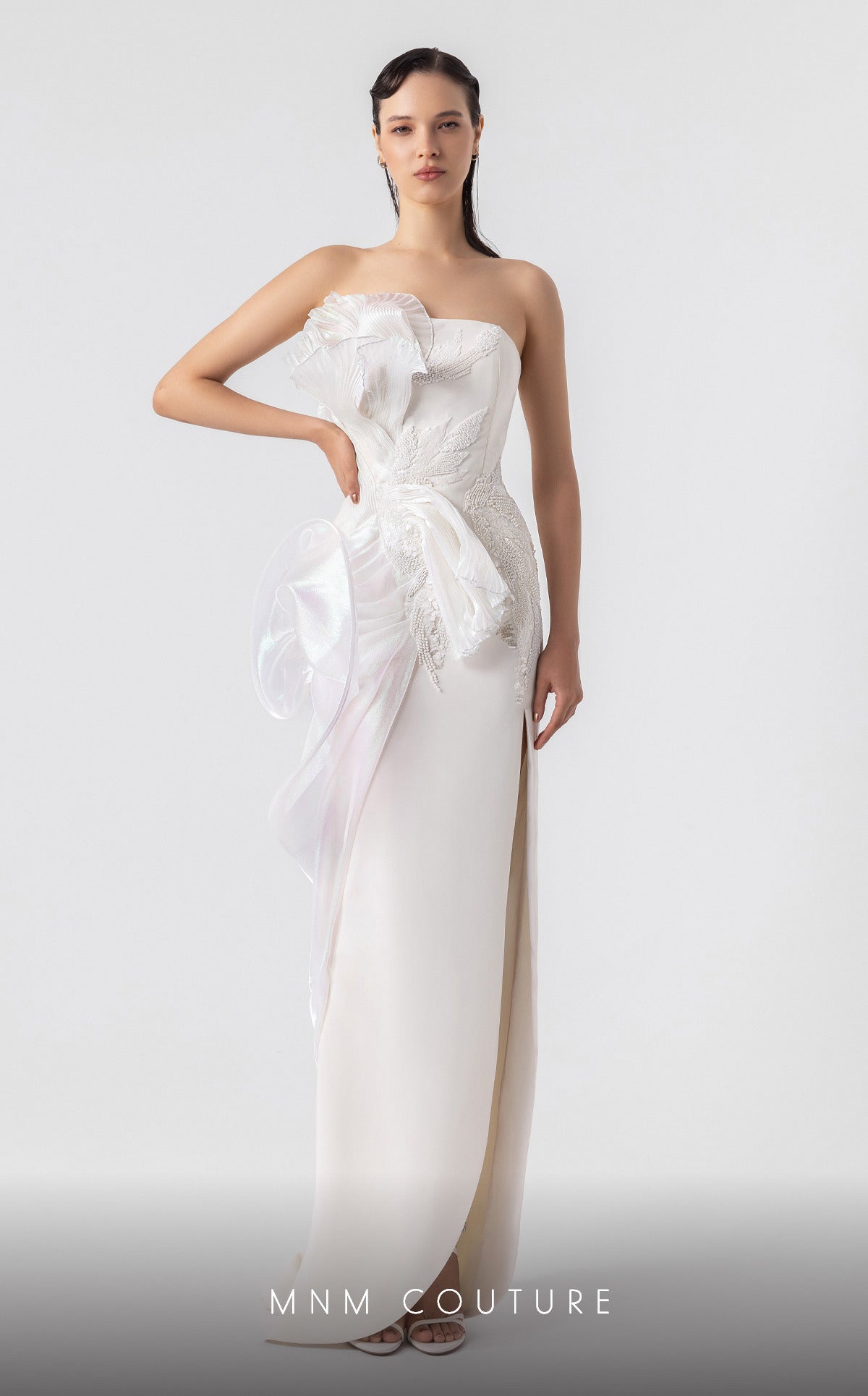 Prom Dresses Fitted Pleated Formal Long Prom Dress Off White