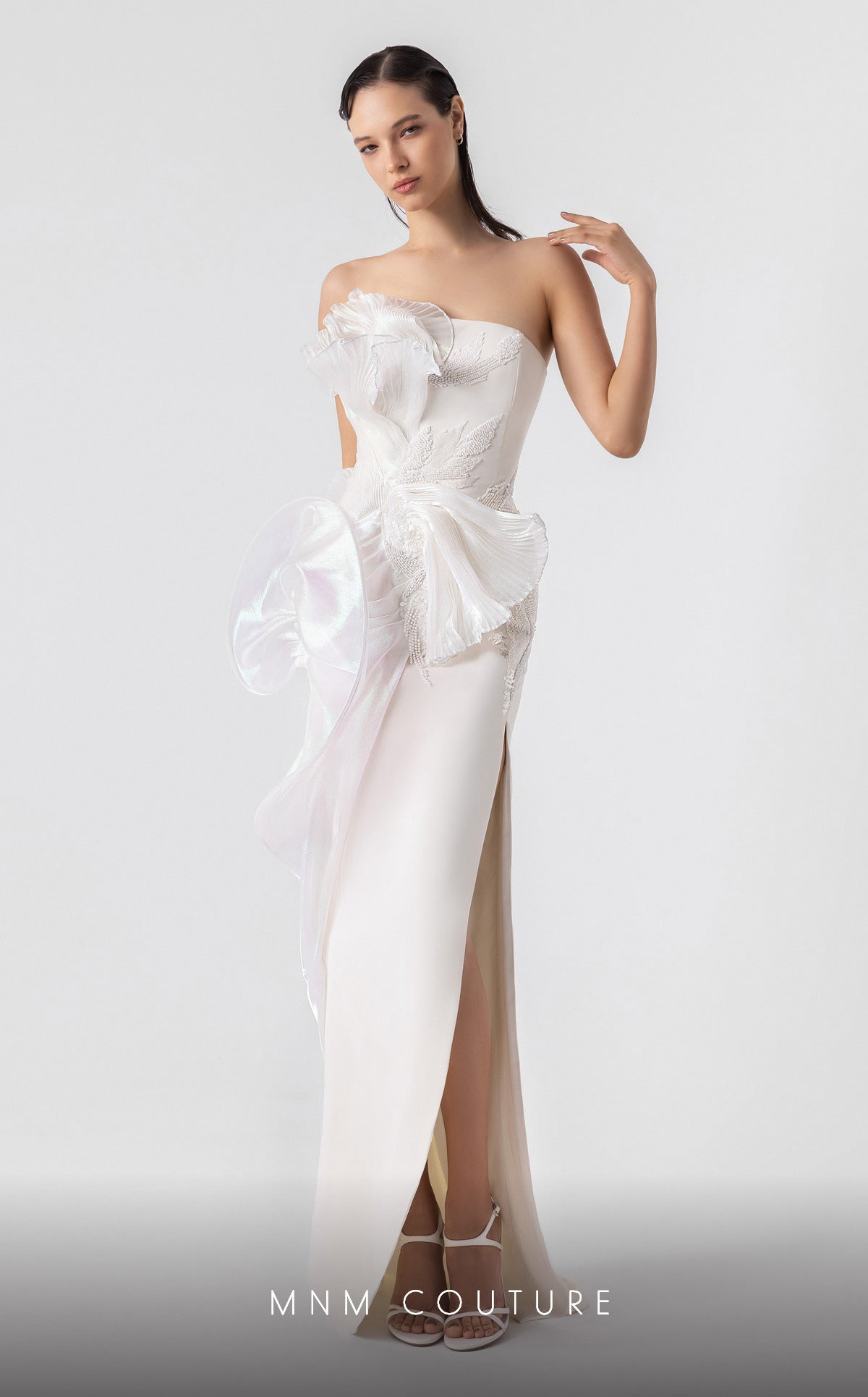 Prom Dresses Fitted Pleated Formal Long Prom Dress Off White