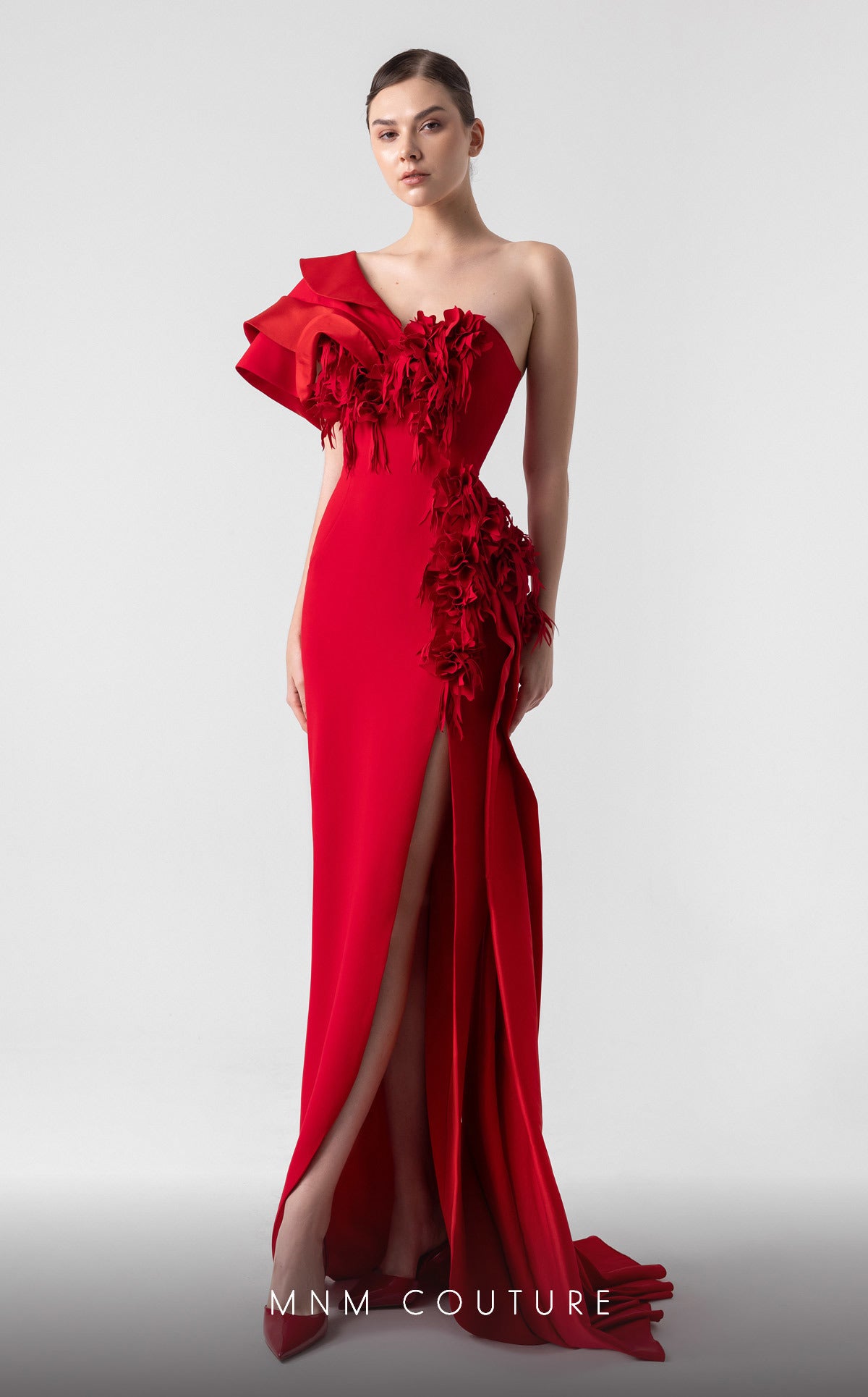 Prom Dresses Floral Applique Long Formal Prom Dress Red