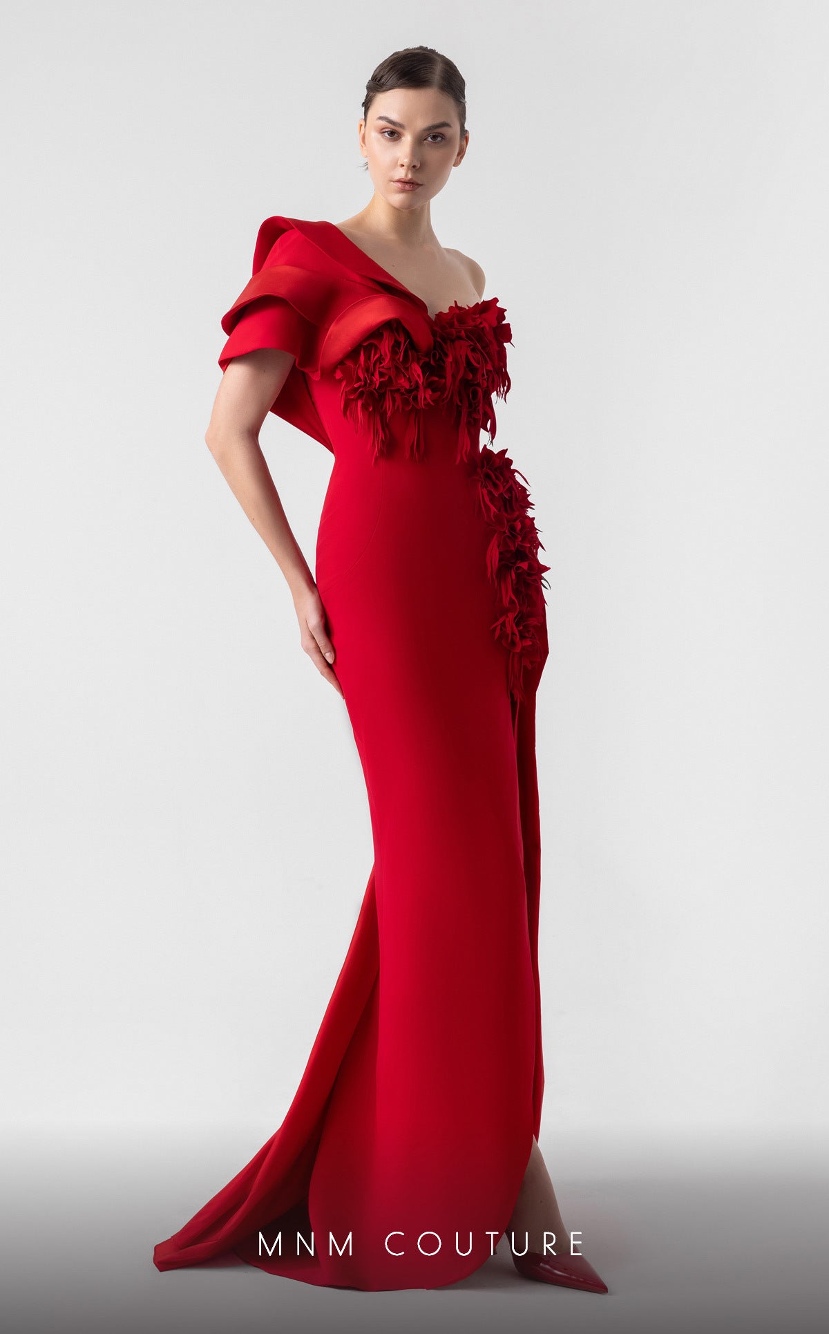 Prom Dresses Floral Applique Long Formal Prom Dress Red