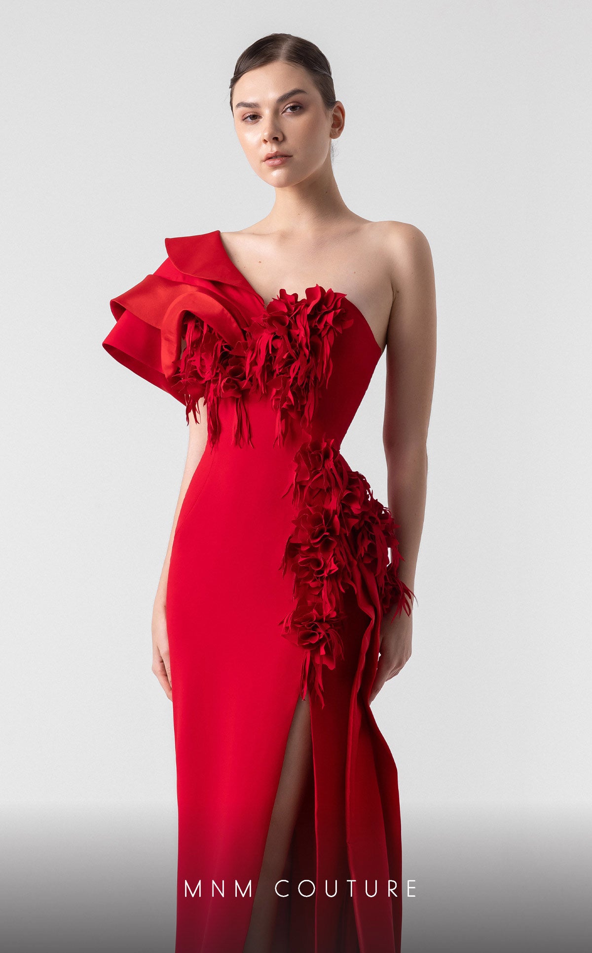 Prom Dresses Floral Applique Long Formal Prom Dress Red