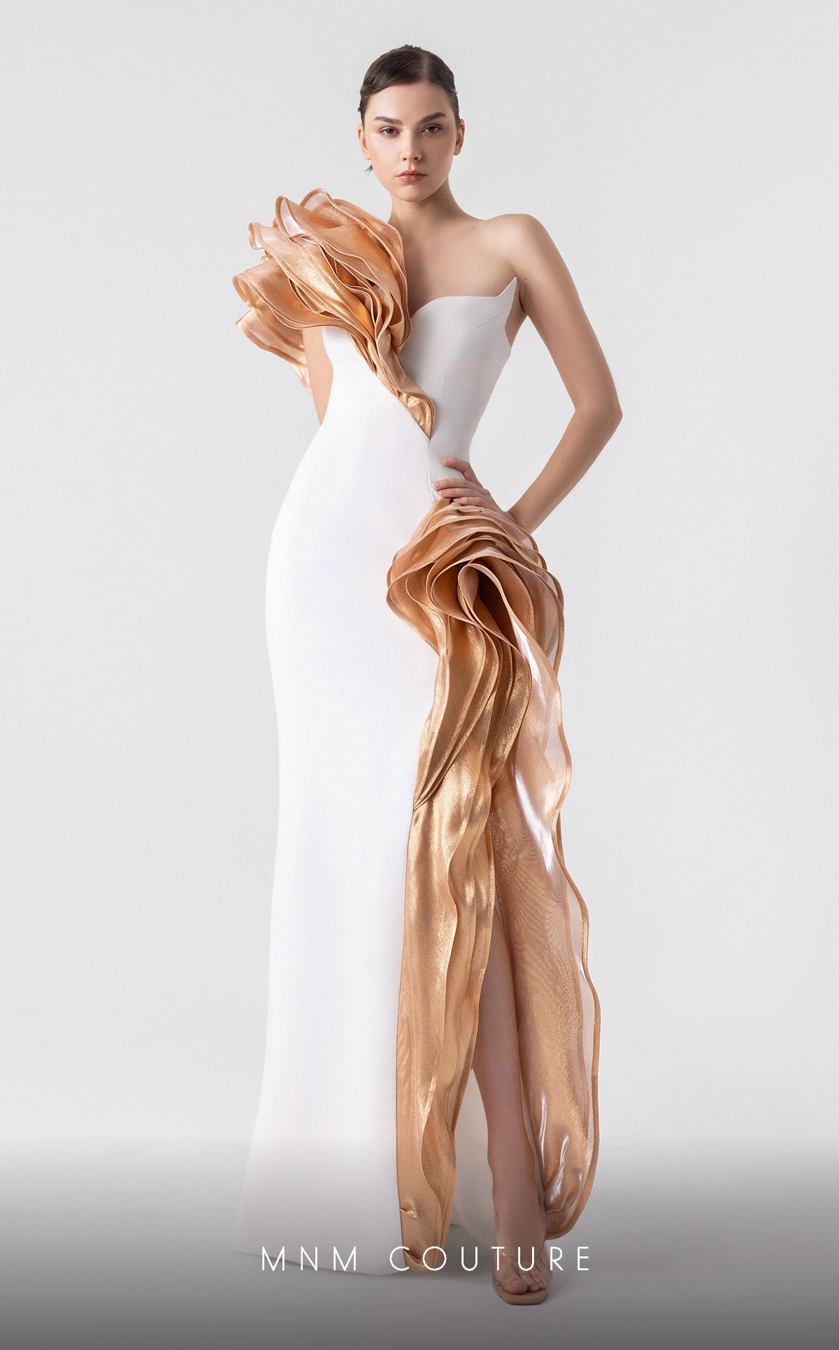 Formal Dresses Long Prom Formal Evening Ruffle Dress MNM Couture G1925 Off White