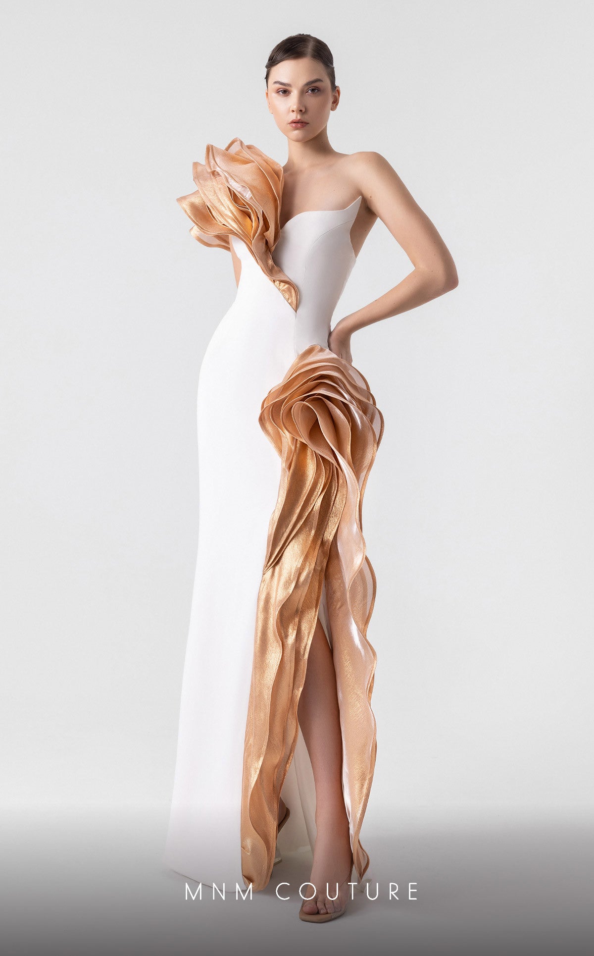 Formal Dresses Long Prom Formal Evening Ruffle Dress MNM Couture G1925 Off White