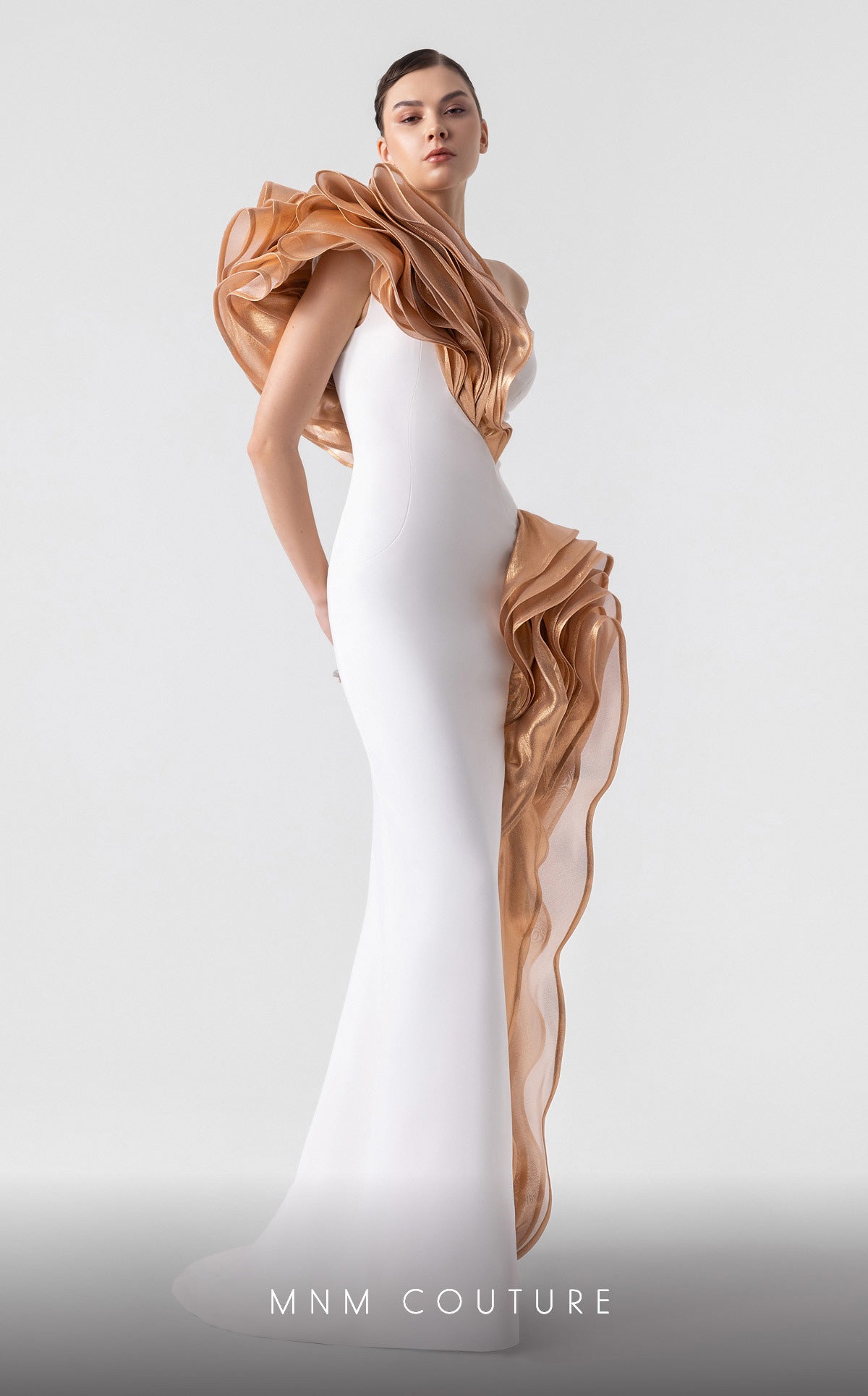 Formal Dresses Long Prom Formal Evening Ruffle Dress MNM Couture G1925 Off White