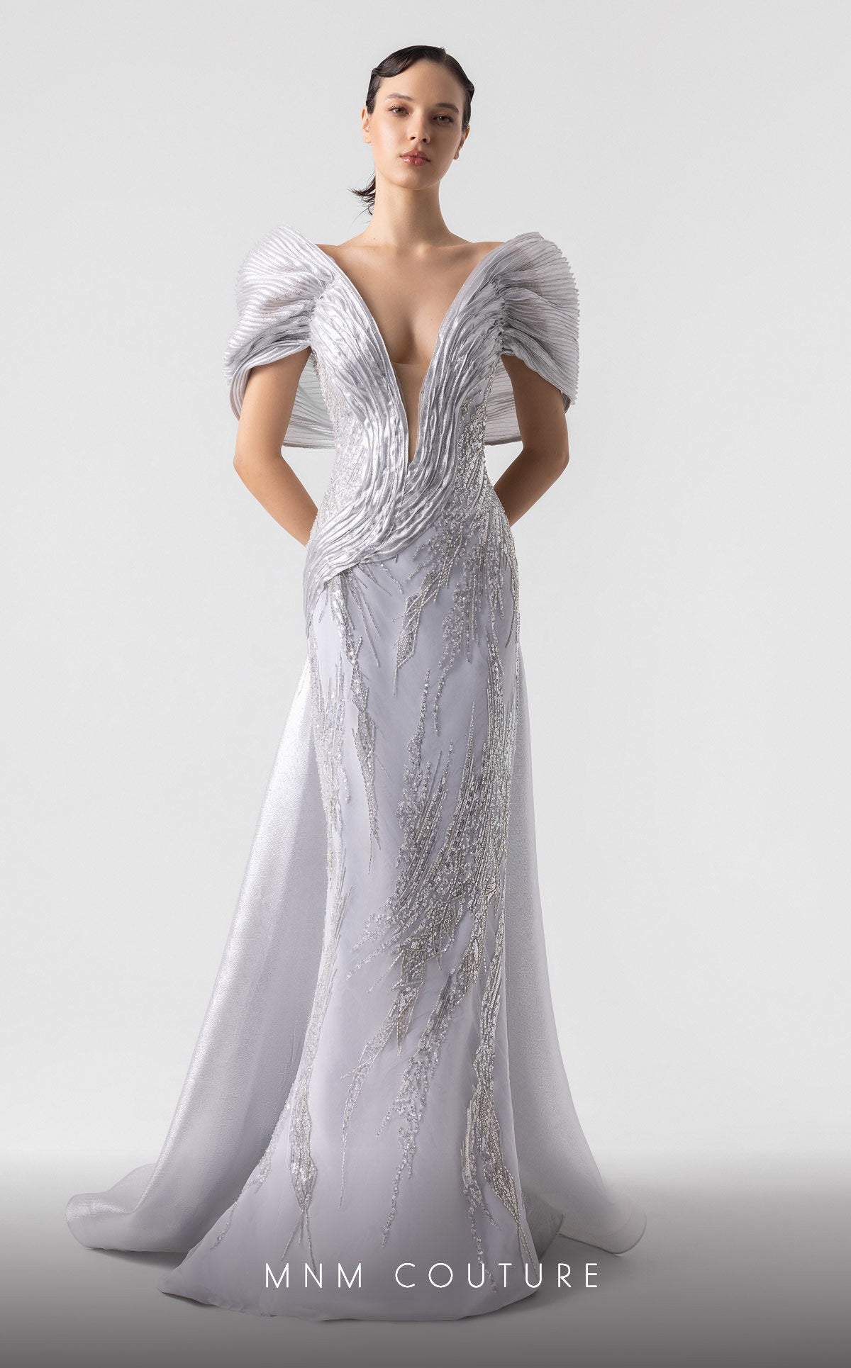 Formal Dresses Long Prom Formal Beaded Evening Dress MNM Couture G1939 Silver