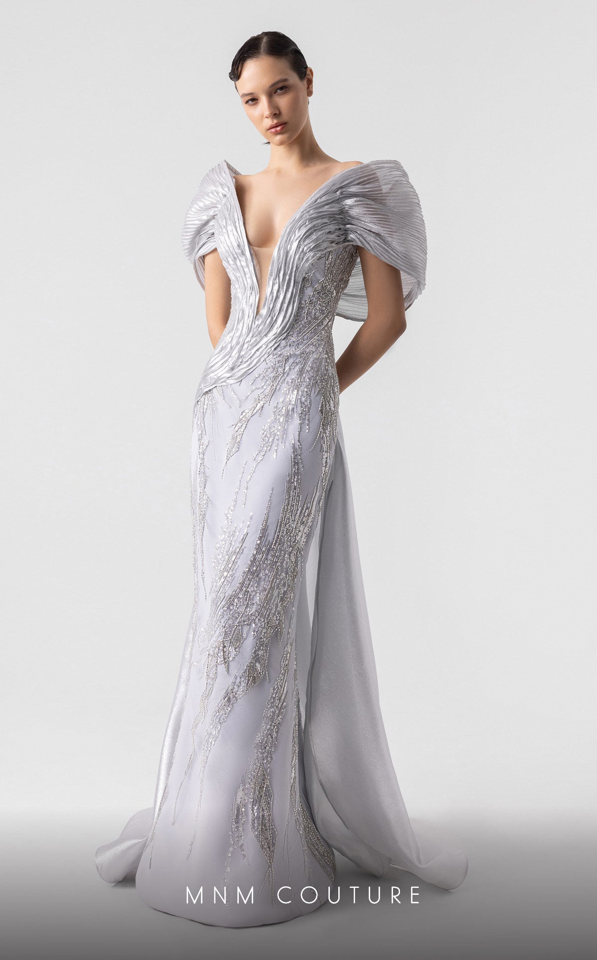 Formal Dresses Long Prom Formal Beaded Evening Dress MNM Couture G1939 Silver