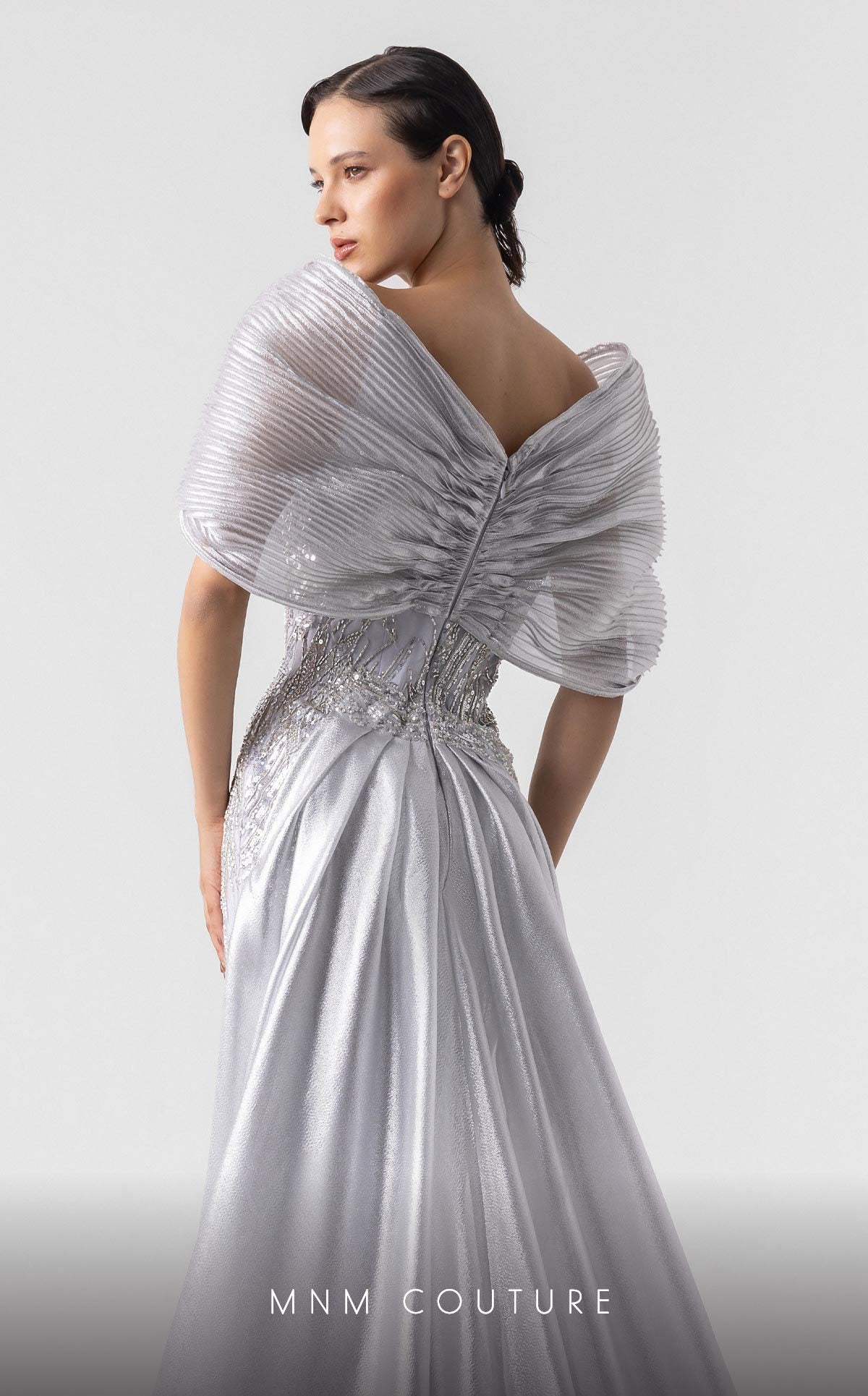 Formal Dresses Long Prom Formal Beaded Evening Dress MNM Couture G1939 Silver