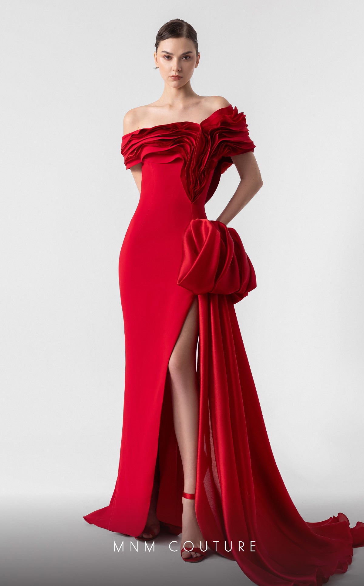 Formal Dresses Long Prom Formal Pleated Evening Dress MNM Couture G1942 Red