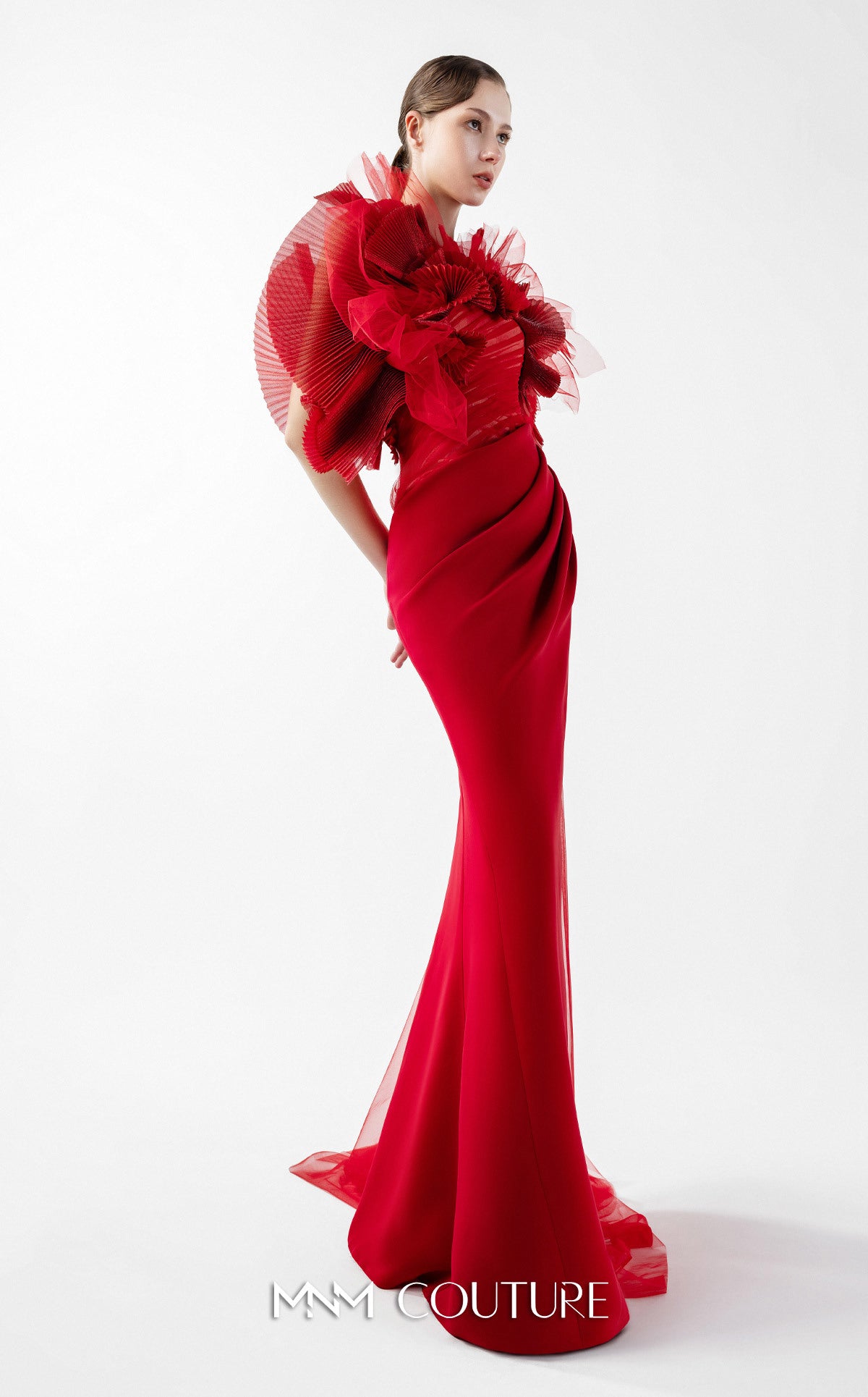 Prom Dresses Evening Long Formal Pleated Fitted Prom Dress MNM Couture G2001 Red