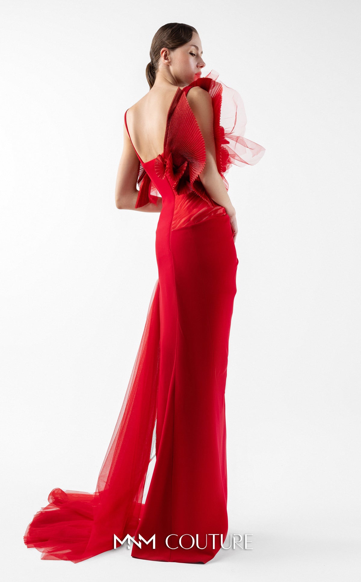 Prom Dresses Evening Long Formal Pleated Fitted Prom Dress MNM Couture G2001 Red