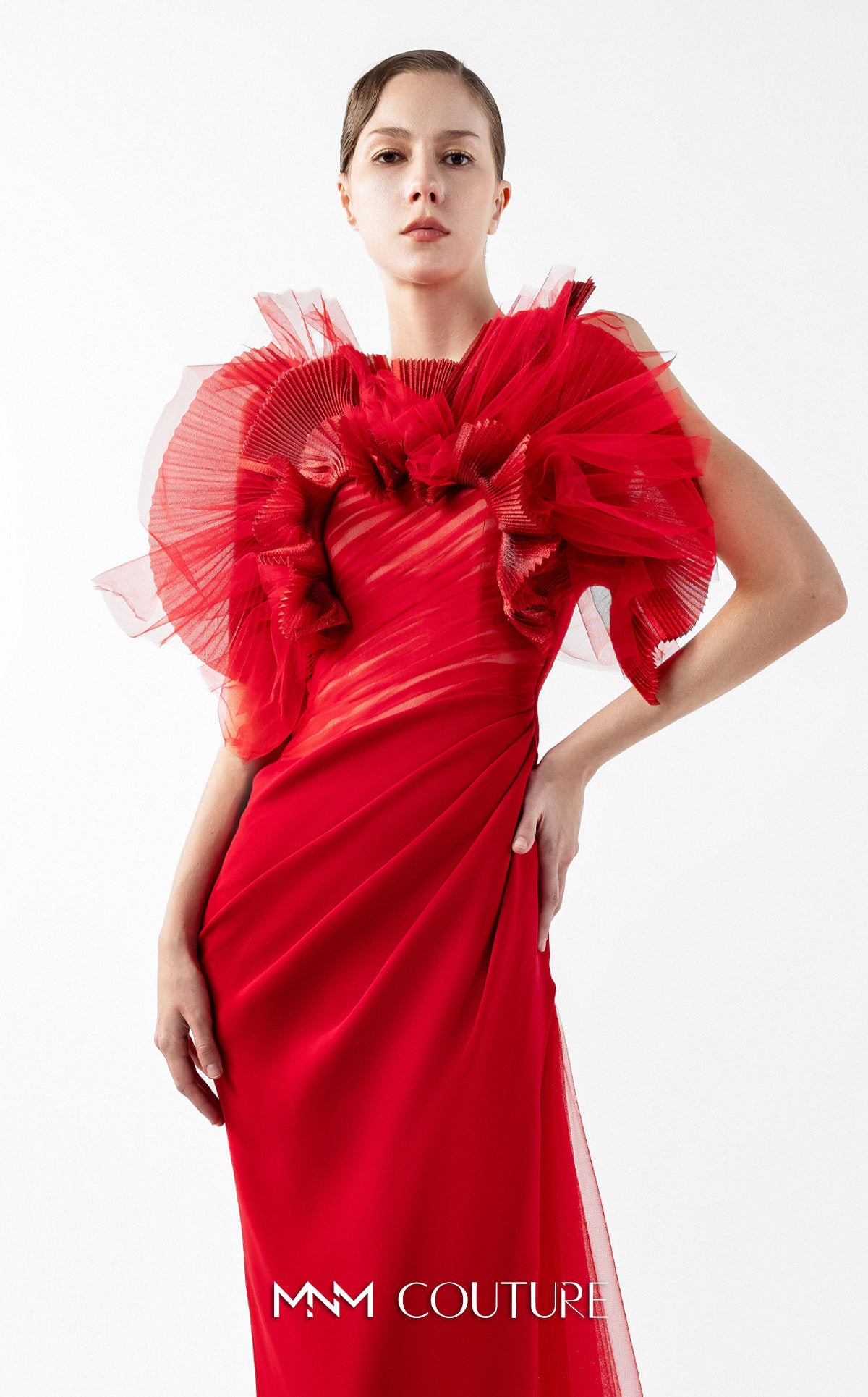 Prom Dresses Evening Long Formal Pleated Fitted Prom Dress MNM Couture G2001 Red