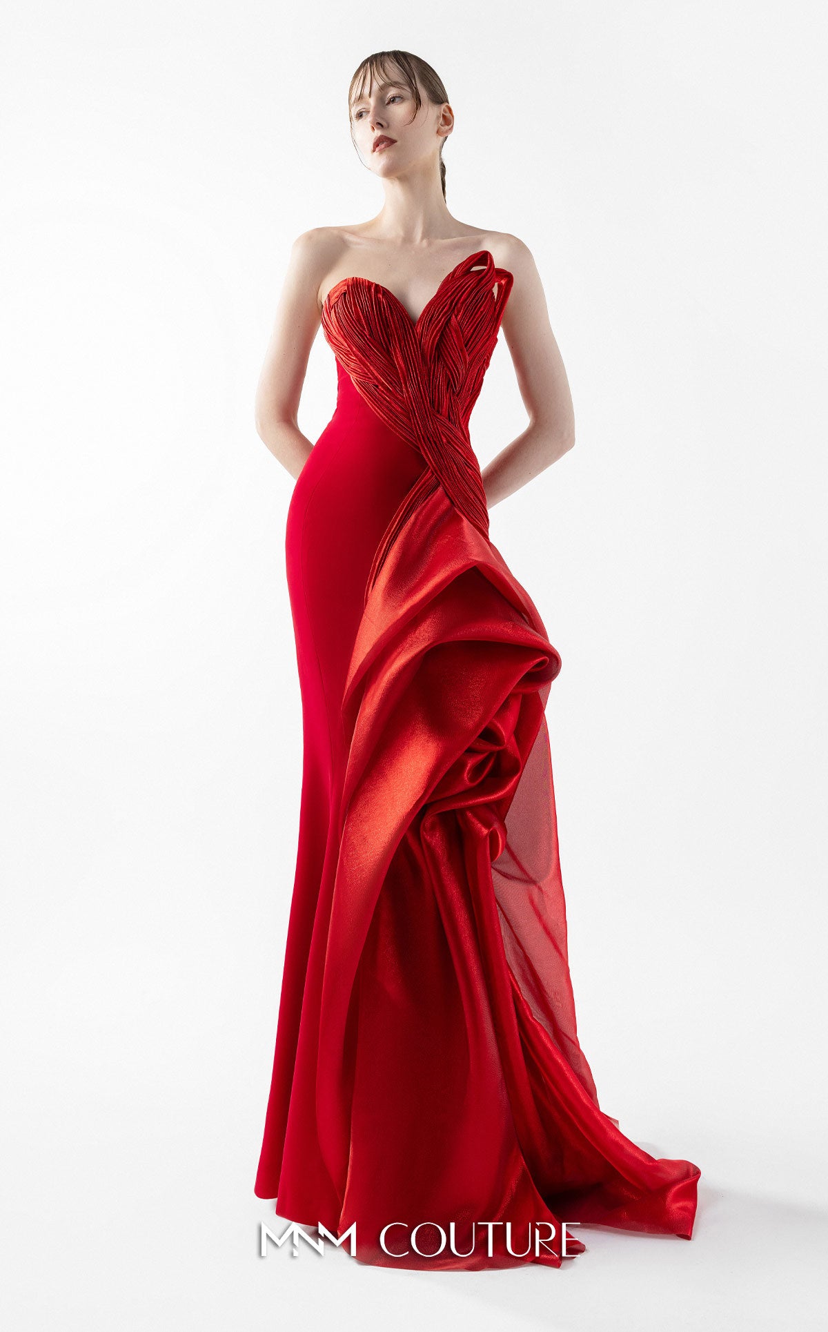 Prom Dresses Pleated Long Formal Corset Prom Dress MNM Couture G2006 Red