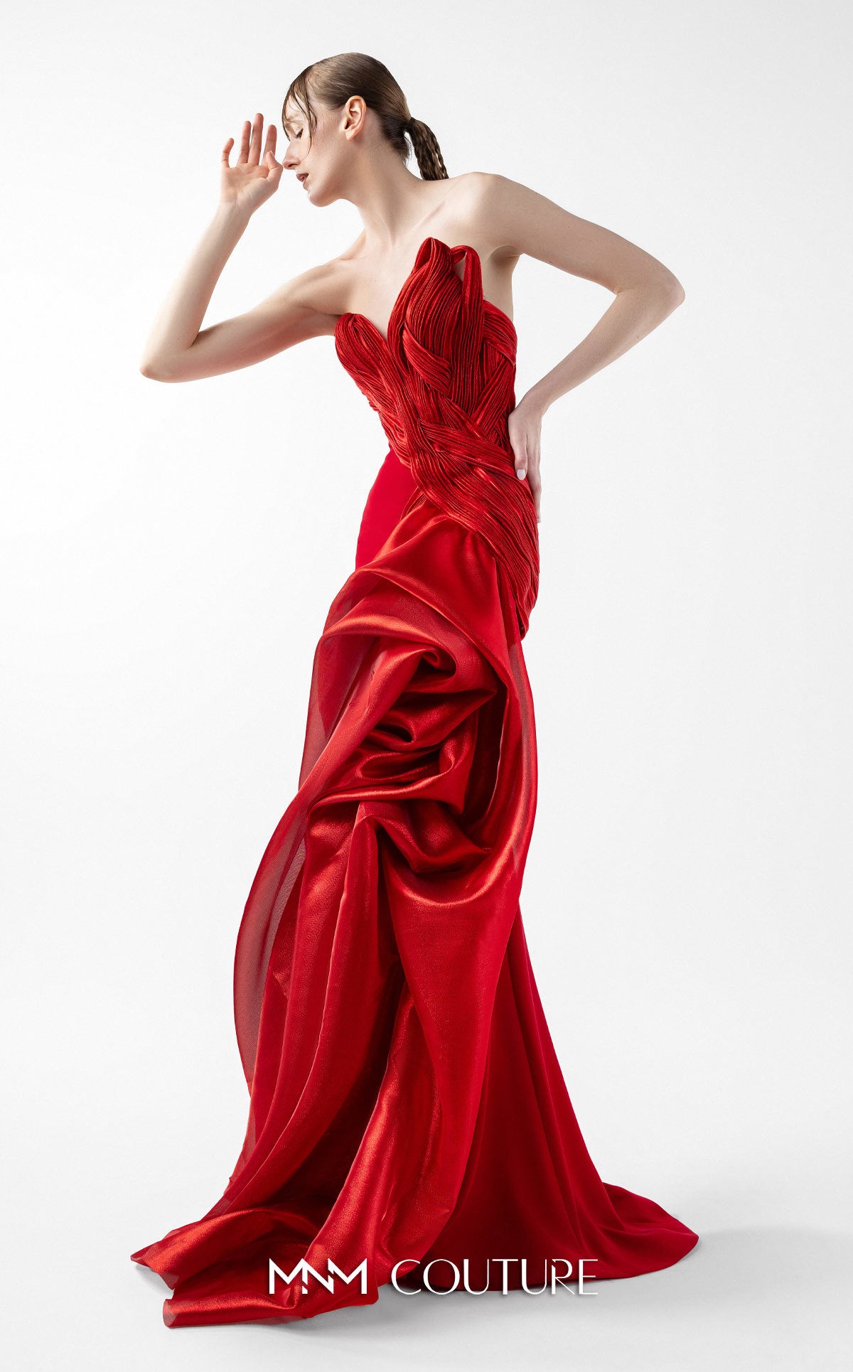 Prom Dresses Pleated Long Formal Corset Prom Dress MNM Couture G2006 Red