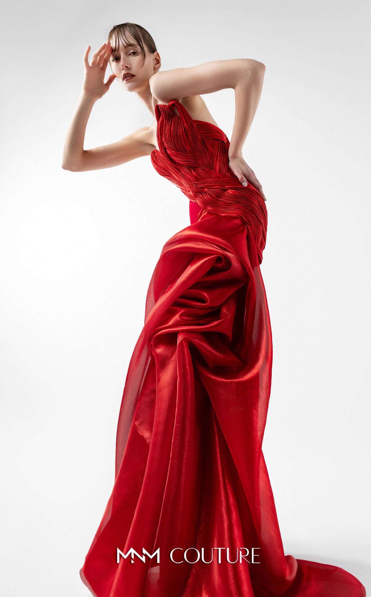 Prom Dresses Pleated Long Formal Corset Prom Dress MNM Couture G2006 Red
