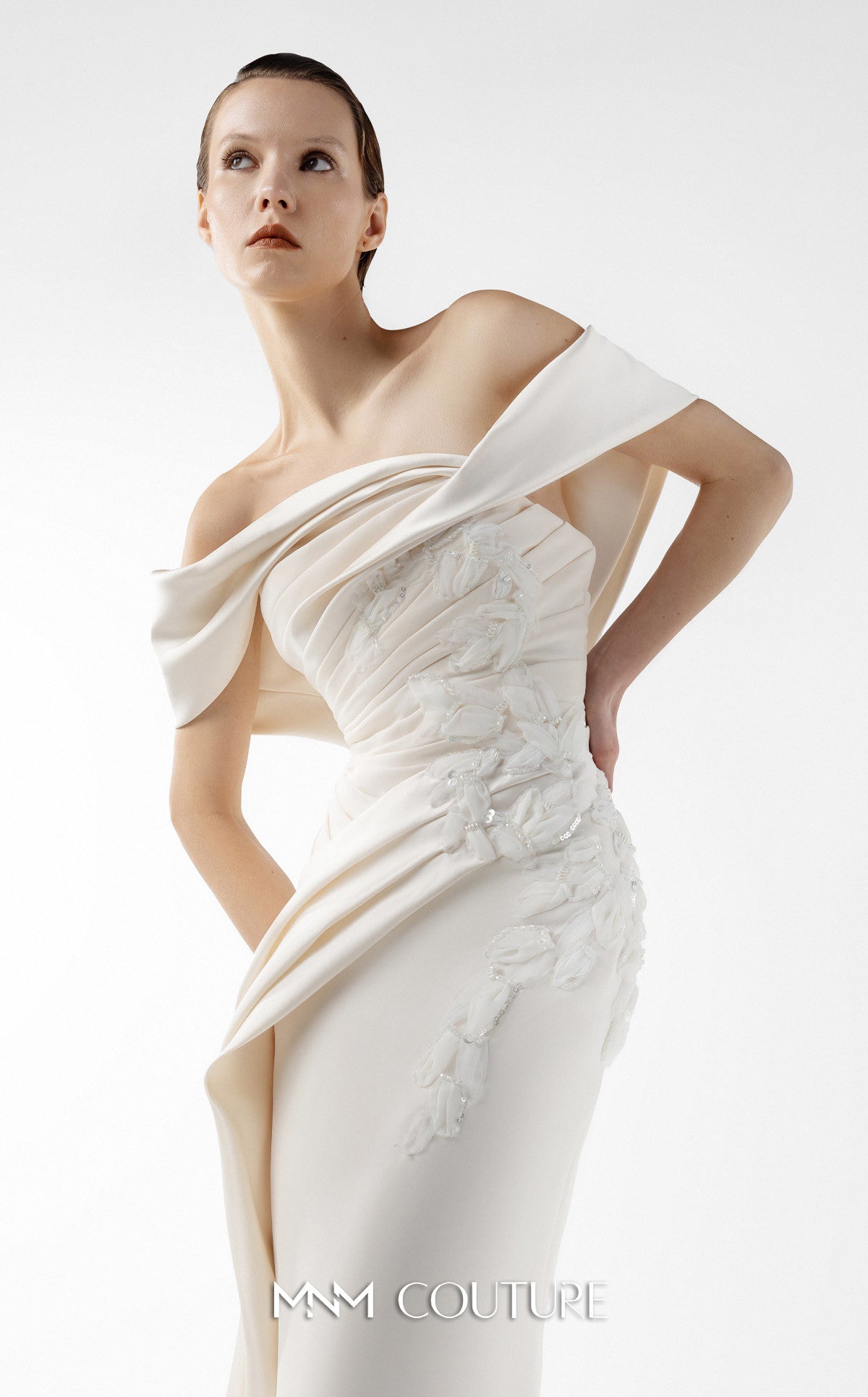 Prom Dresses Long Formal Prom Slit Dress MNM Couture G2007 Cream