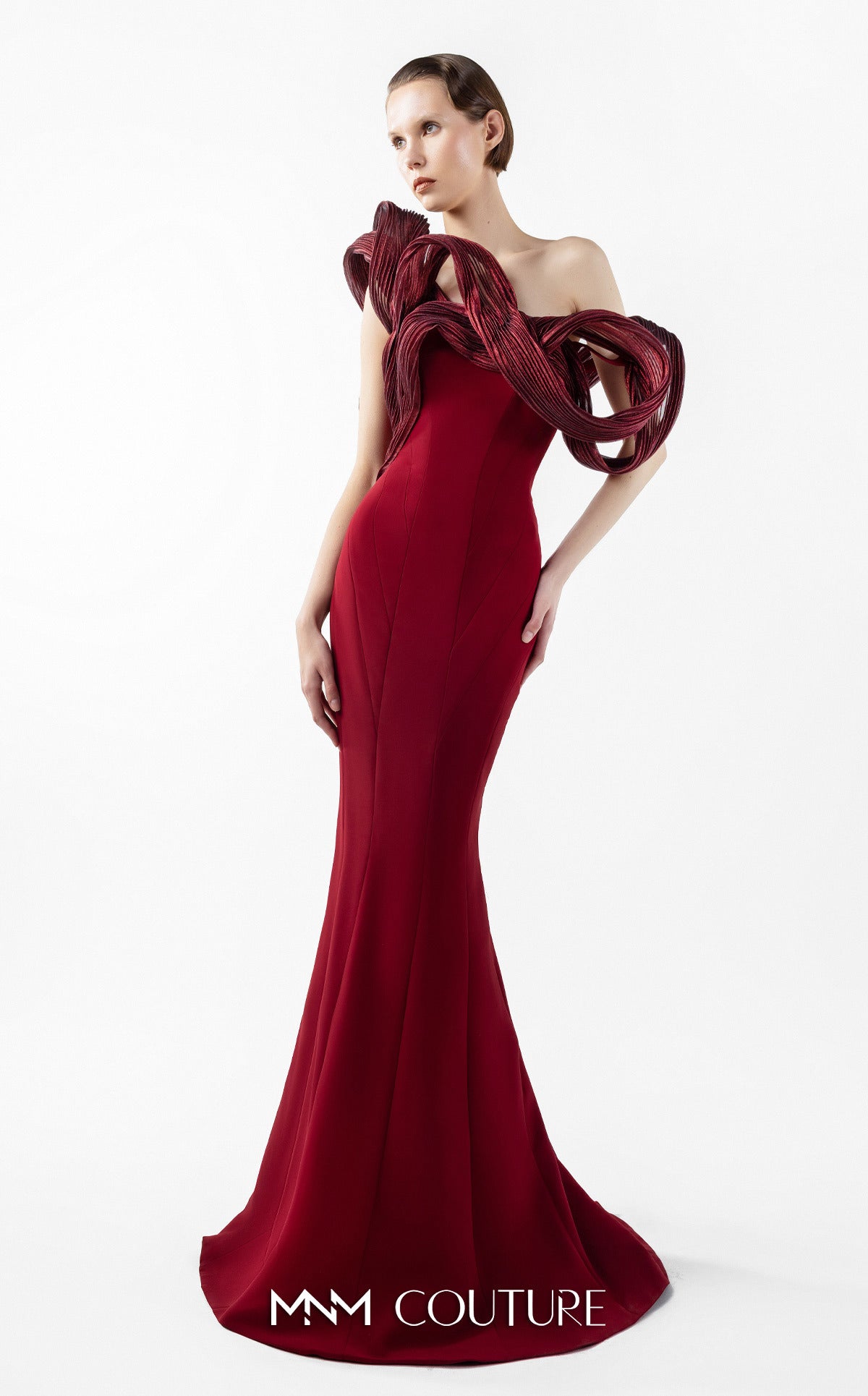 Strapless Curved Neck Floor-Length Crepe Formal Mermaid MNM Couture G2009