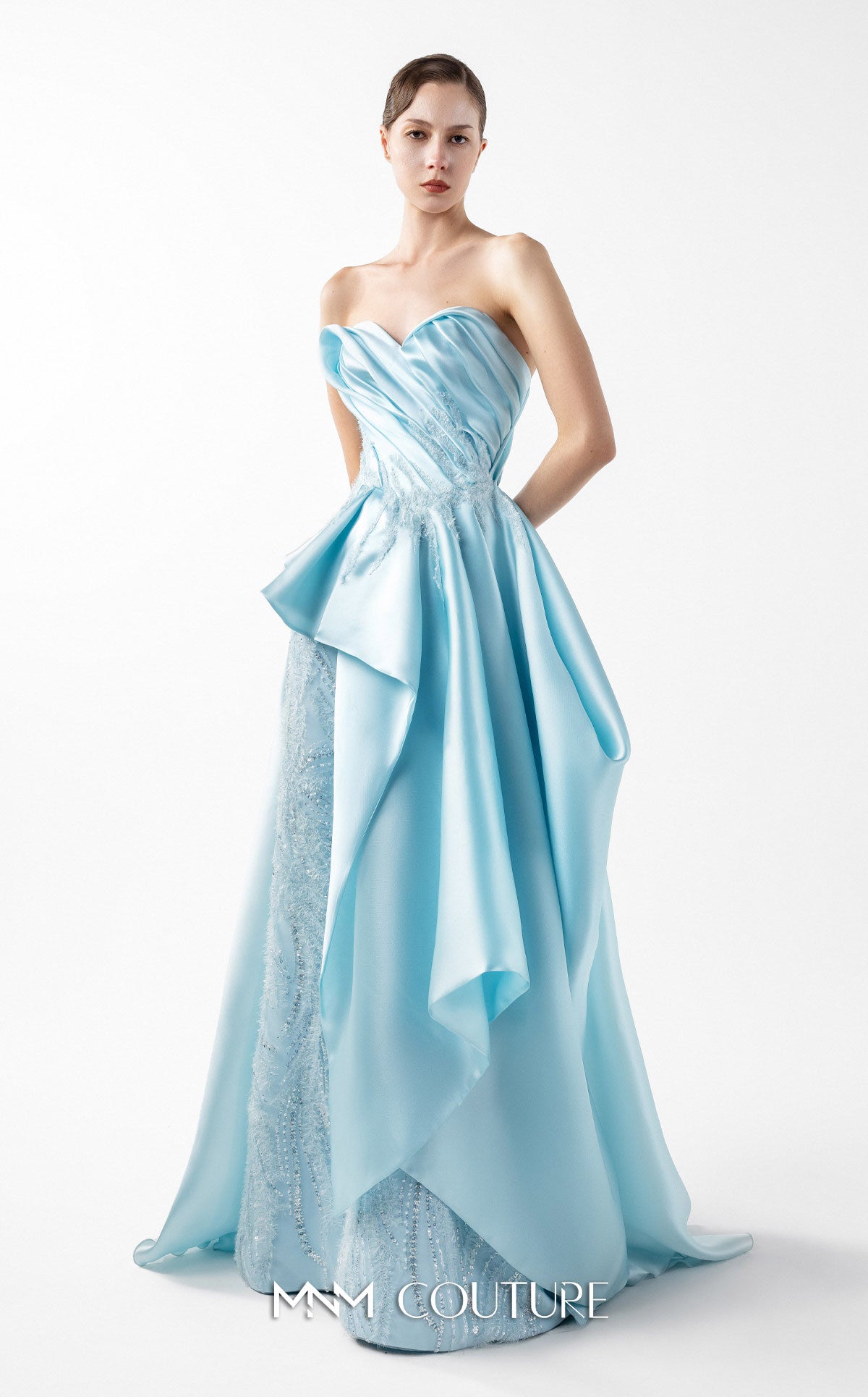 Prom Dresses Long Formal Lace Pleated A Line Glitter Ruffle Prom Dress MNM Couture G2014 Blue