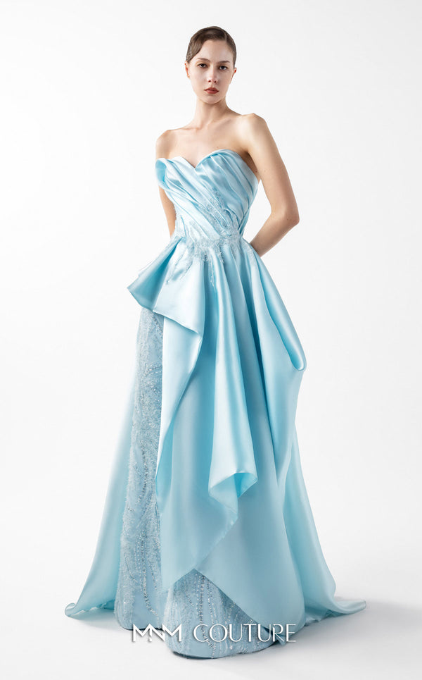 Long Formal Lace Pleated A Line Glitter Ruffle Prom Dress MNM Couture G2014